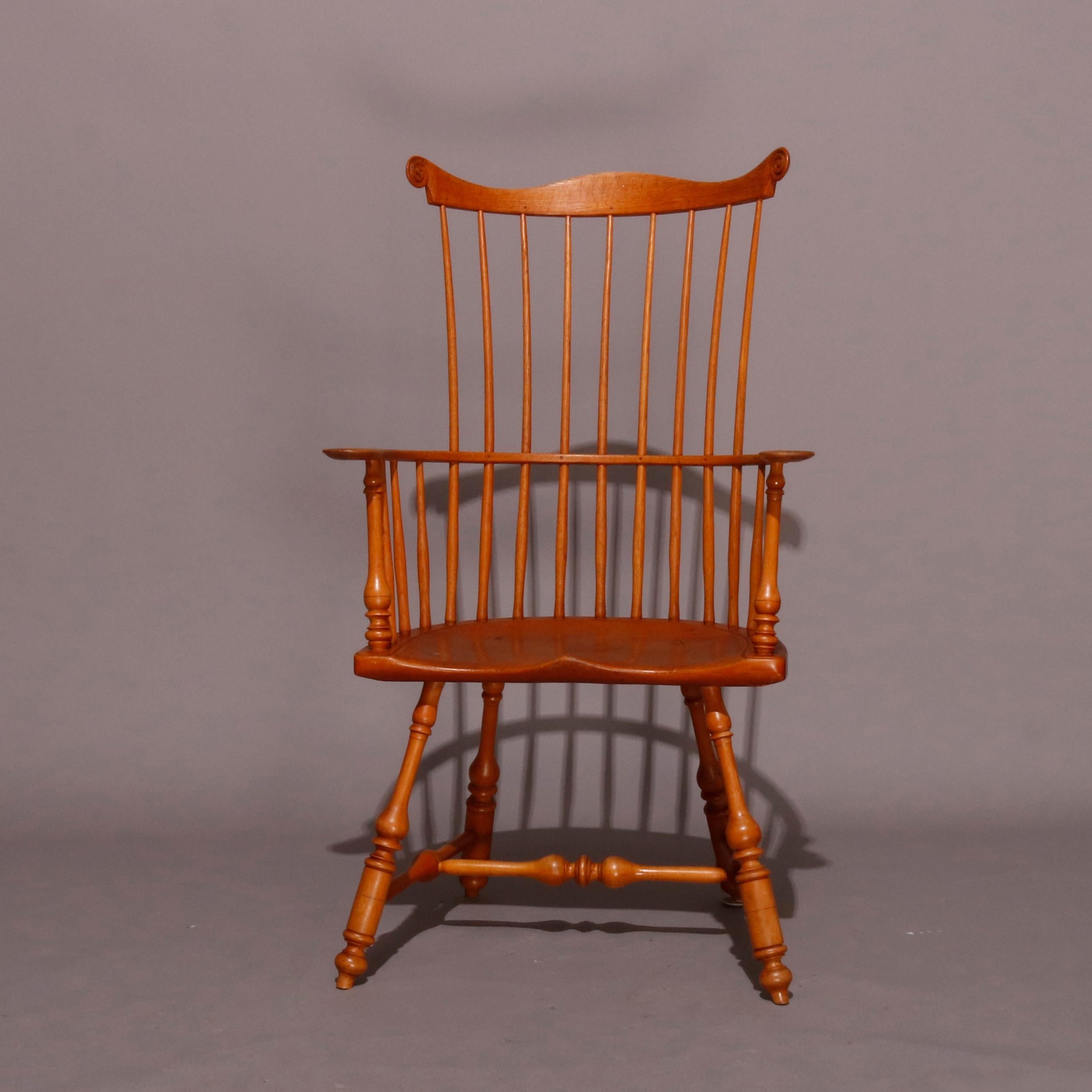 Pair of Boston Americana Handmade Fan-Back Oak Windsor Chairs, 20th Century In Good Condition In Big Flats, NY