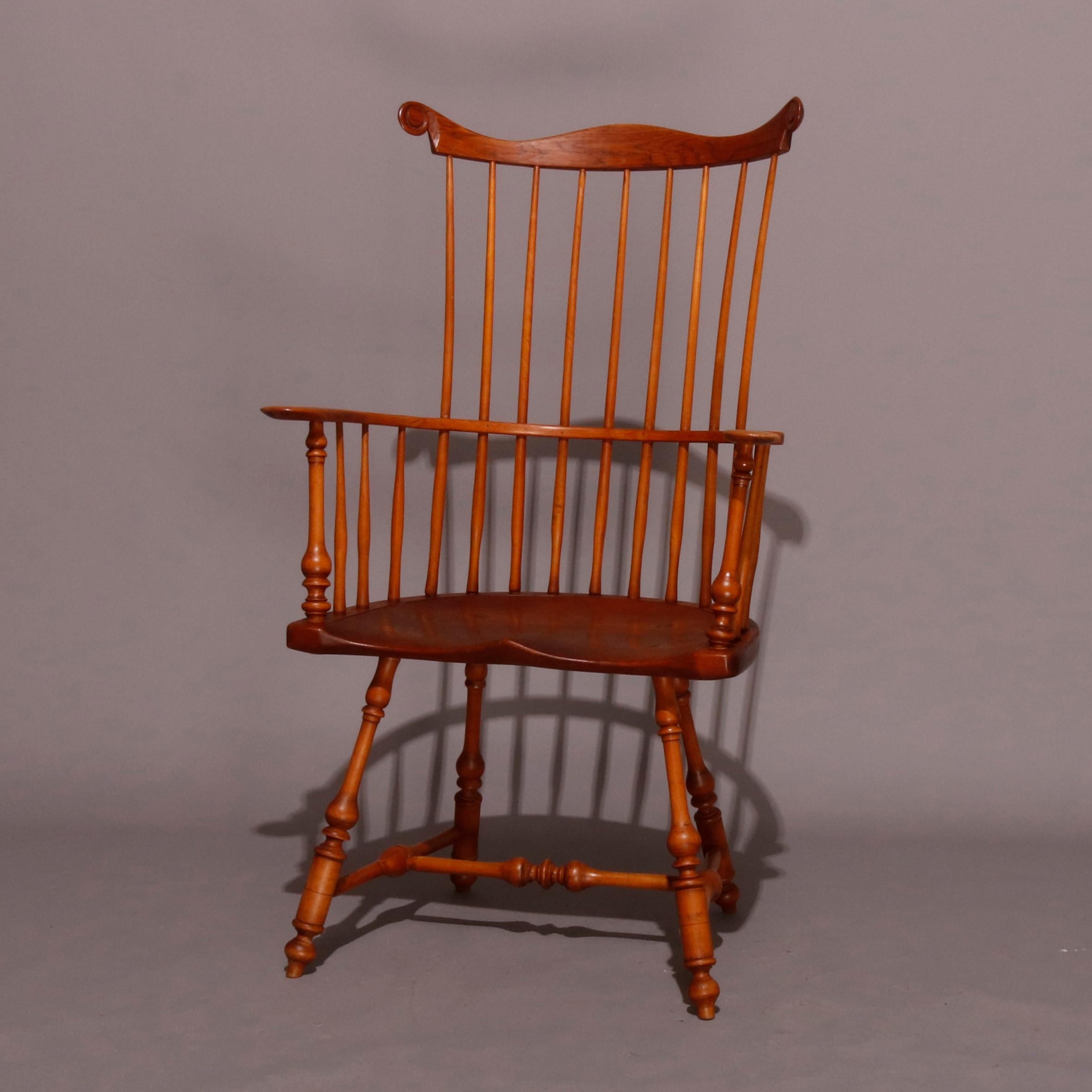 Pair of Boston Americana Handmade Fan-Back Oak Windsor Chairs, 20th Century 2