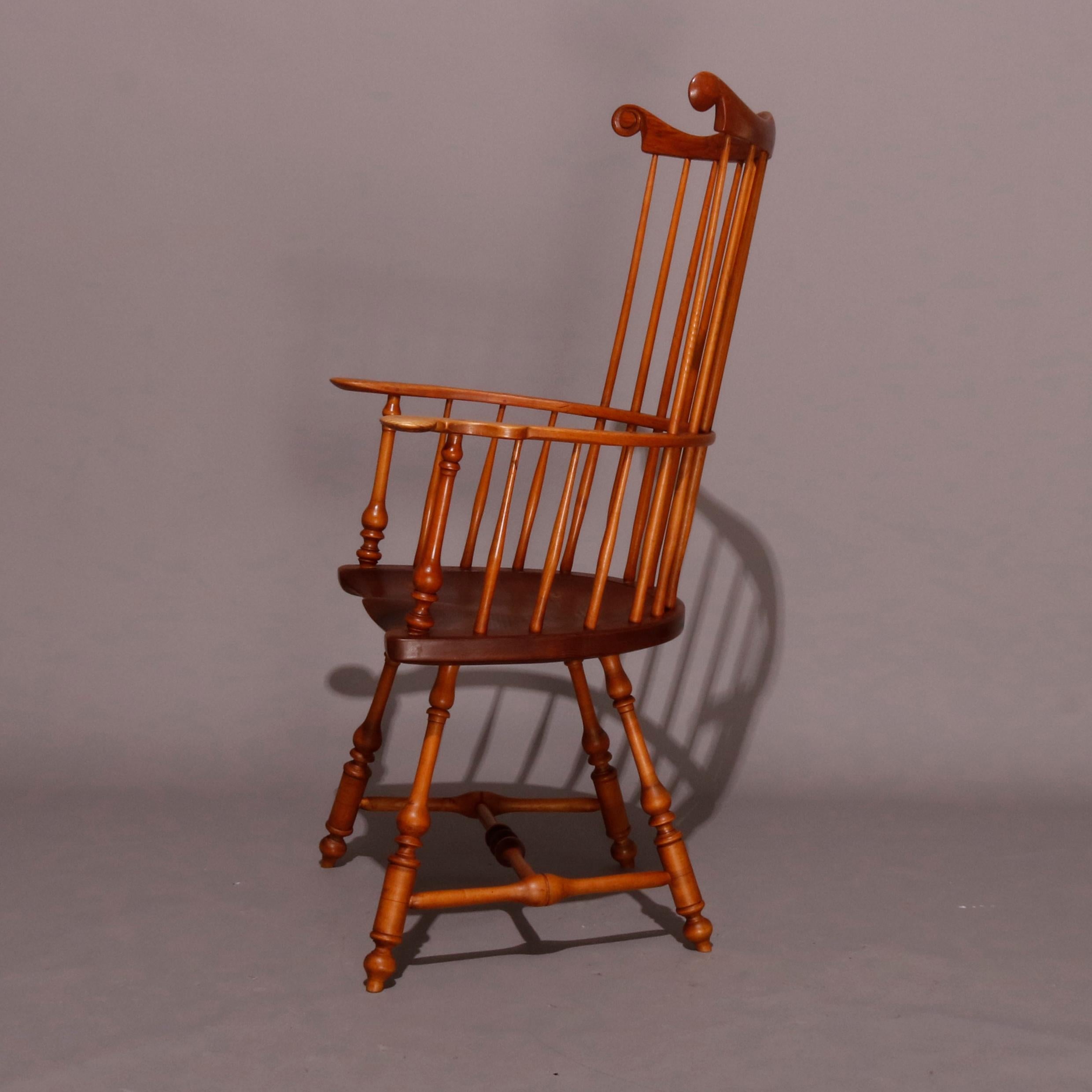 Pair of Boston Americana Handmade Fan-Back Oak Windsor Chairs, 20th Century 3