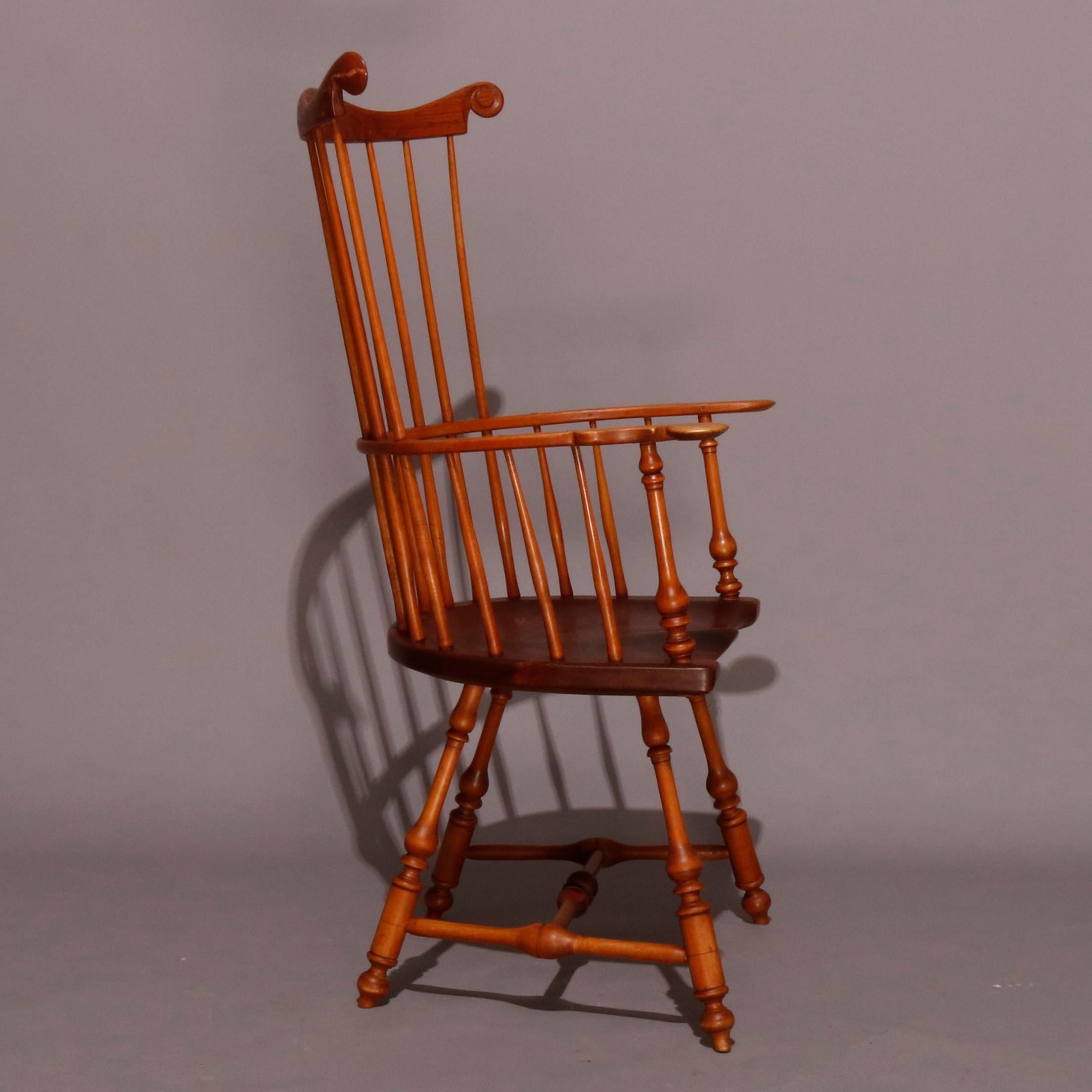 Pair of Boston Americana Handmade Fan-Back Oak Windsor Chairs, 20th Century 4