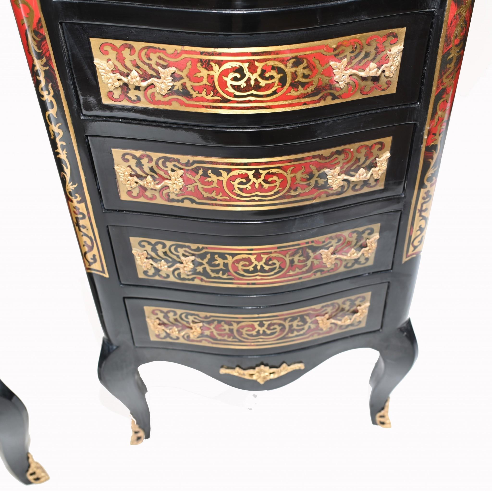 Pair Boulle Chest of Drawers Tall Boy French Inlay In Good Condition In Potters Bar, GB