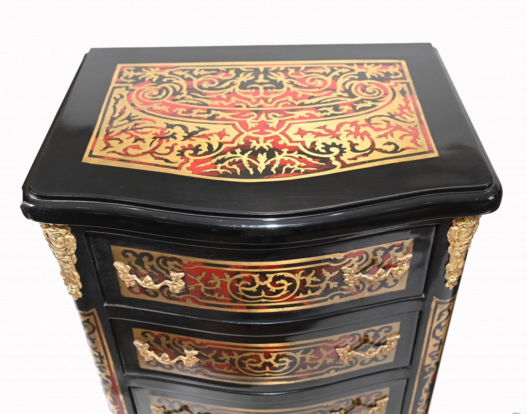 Late 20th Century Pair Boulle Chest of Drawers Tall Boy French Inlay