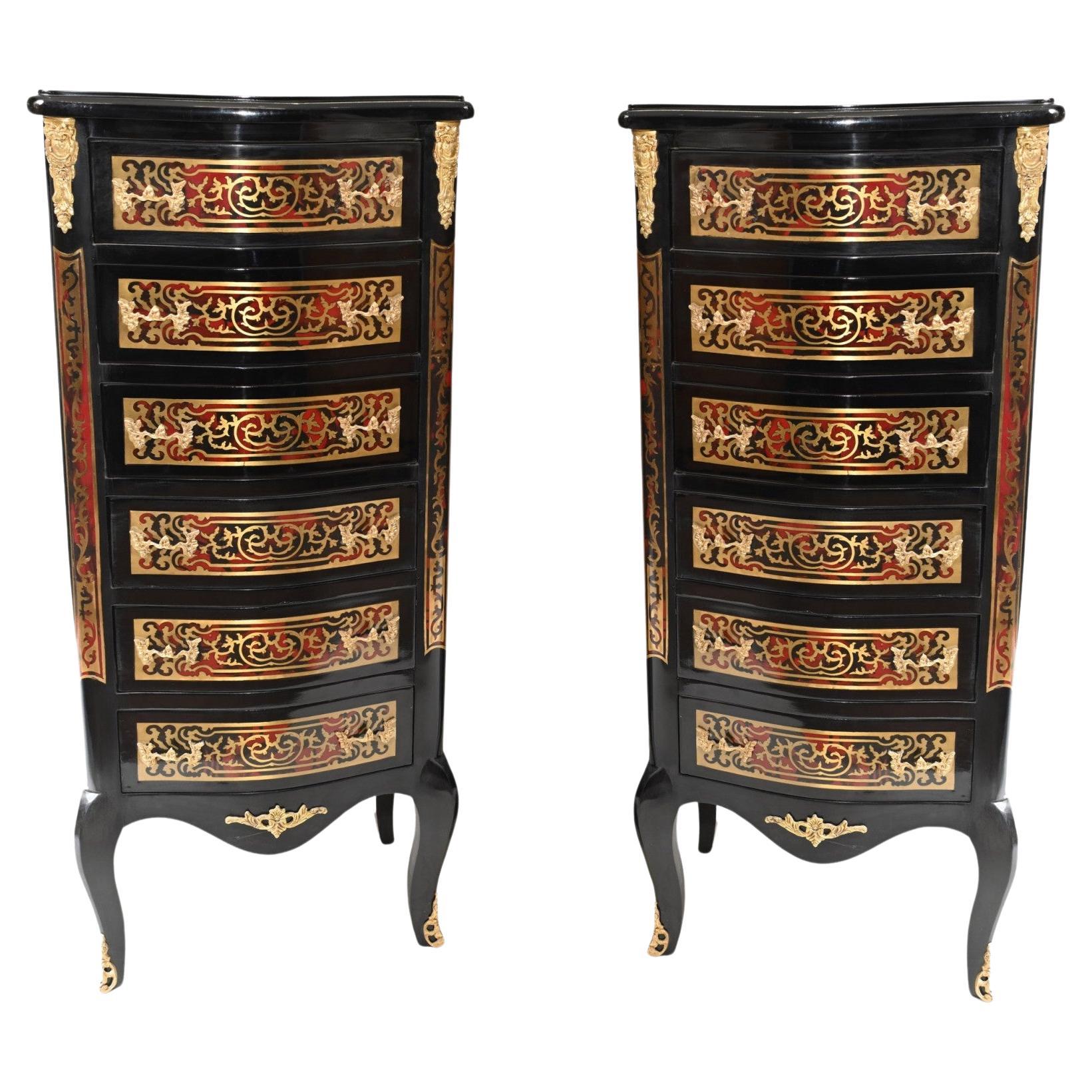 Pair Boulle Chest of Drawers Tall Boy French Inlay