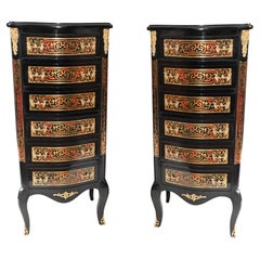 Used Pair Boulle Chest of Drawers Tall Boy French Inlay
