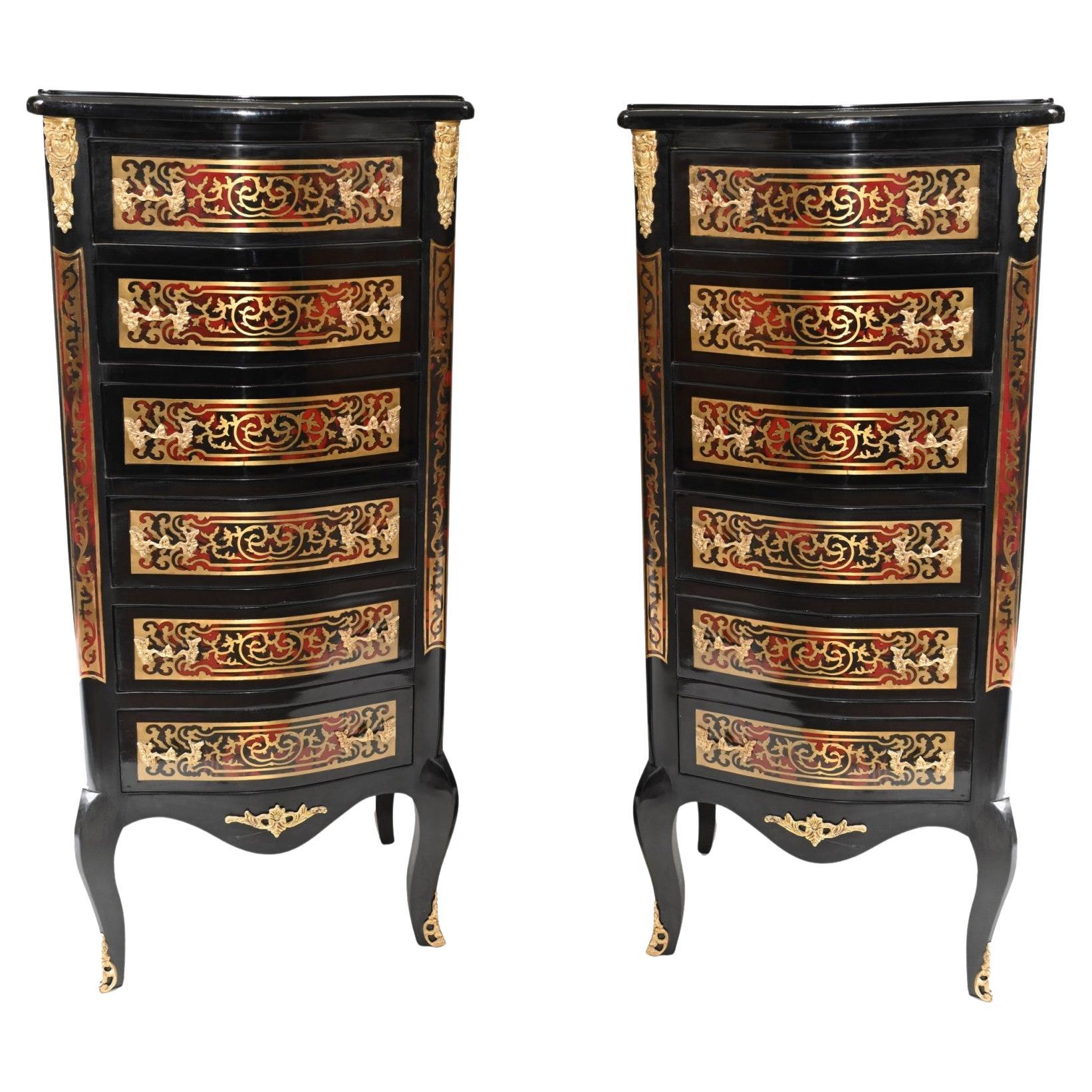 Coppia di cassettiere Boulle Tall Boy a intarsio francese in vendita