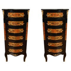 Pair Boulle Chest of Drawers Tall Boy French Inlay