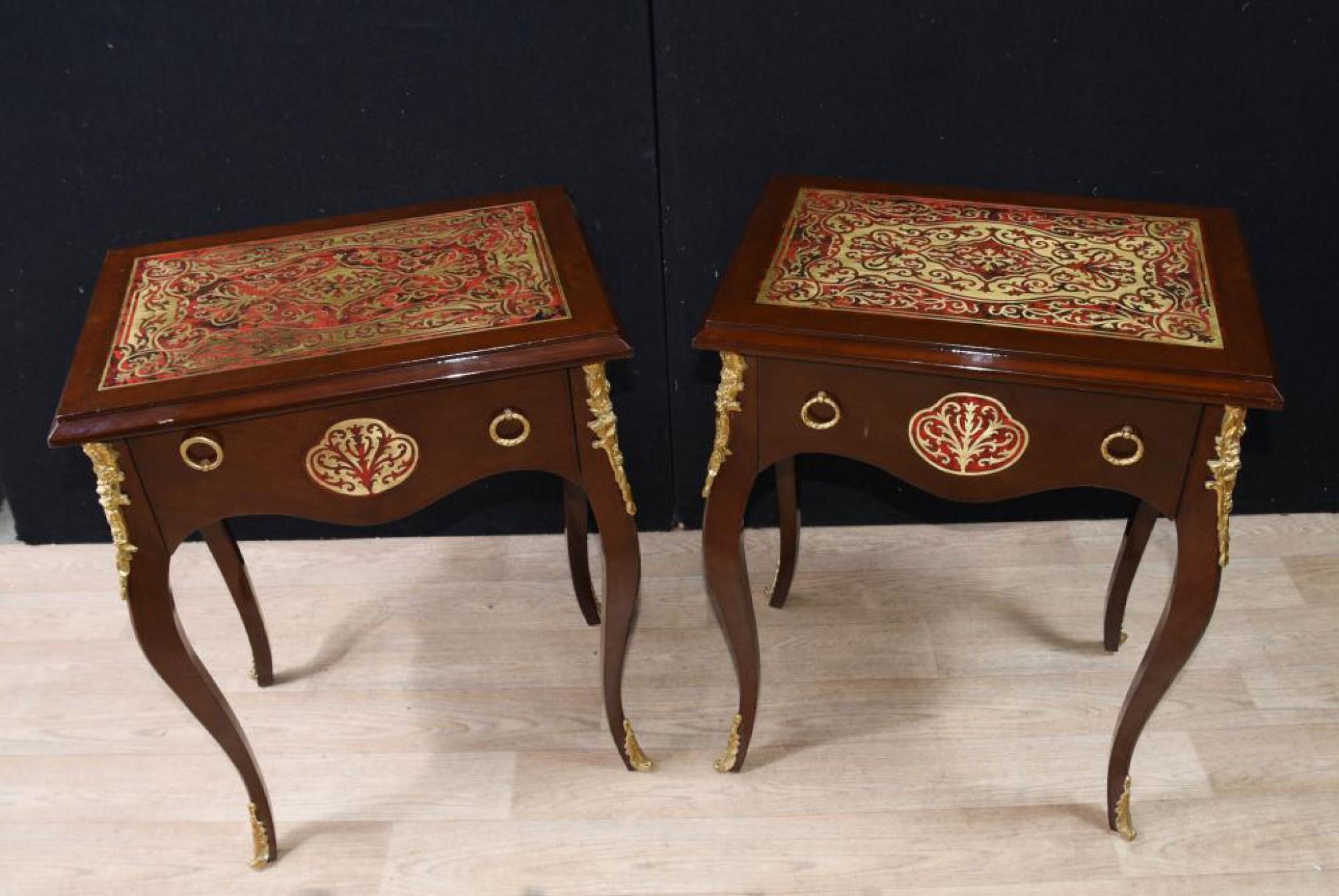 Pair Boulle Inlay Side Tables Cocktail Table French Furniture In Good Condition For Sale In Potters Bar, GB