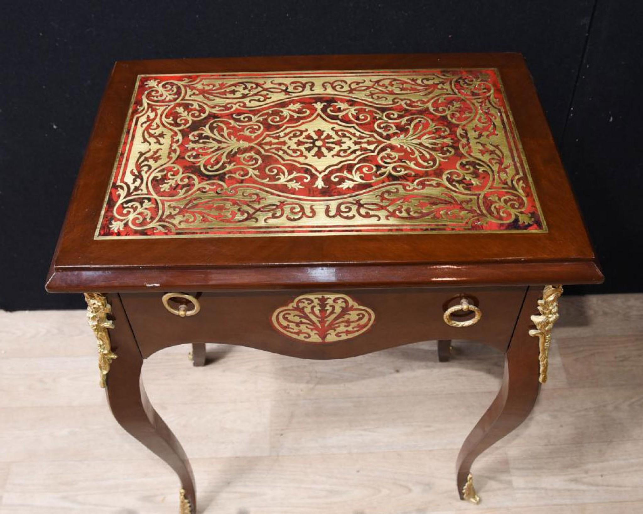 Wood Pair Boulle Inlay Side Tables Cocktail Table French Furniture For Sale