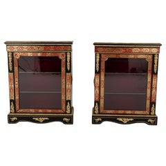 Pair Boulle Pier Cabinet Ebonised Inlay Antique 1850