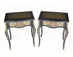 Pair Boulle Side Tables - Lacquer Inlay Cocktail Table