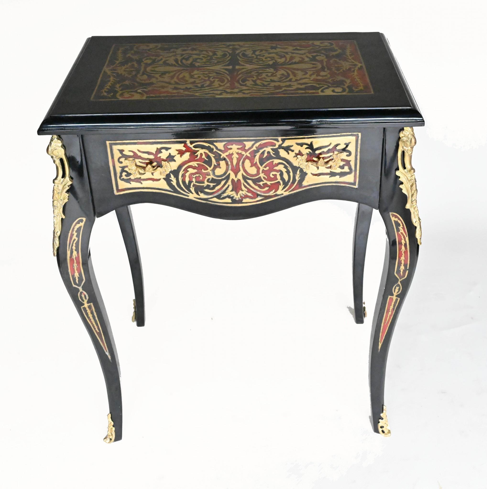 Late 20th Century Pair Boulle Side Tables - Lacquer Inlay Cocktail Table For Sale