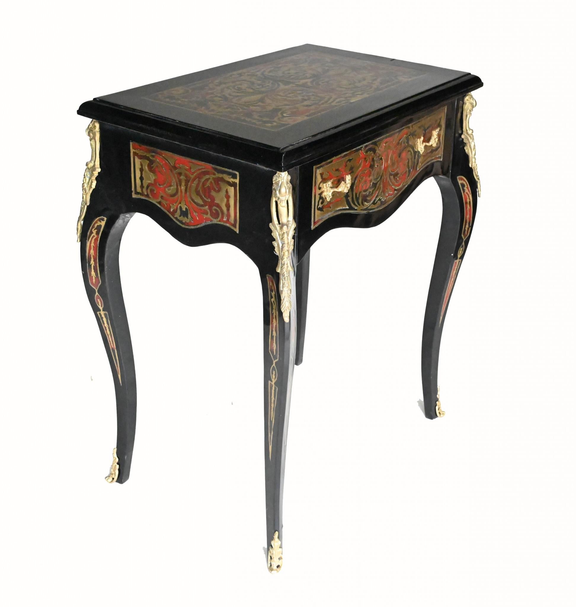 Pair Boulle Side Tables - Lacquer Inlay Cocktail Table For Sale 1