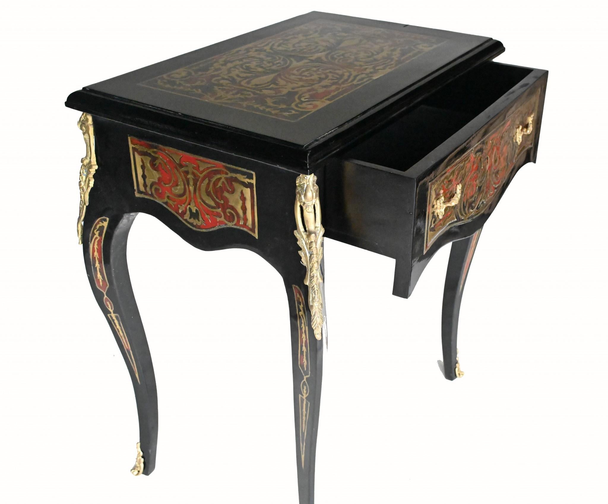 Pair Boulle Side Tables - Lacquer Inlay Cocktail Table For Sale 3