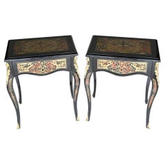 Vintage Pair Boulle Side Tables - Lacquer Inlay Cocktail Table