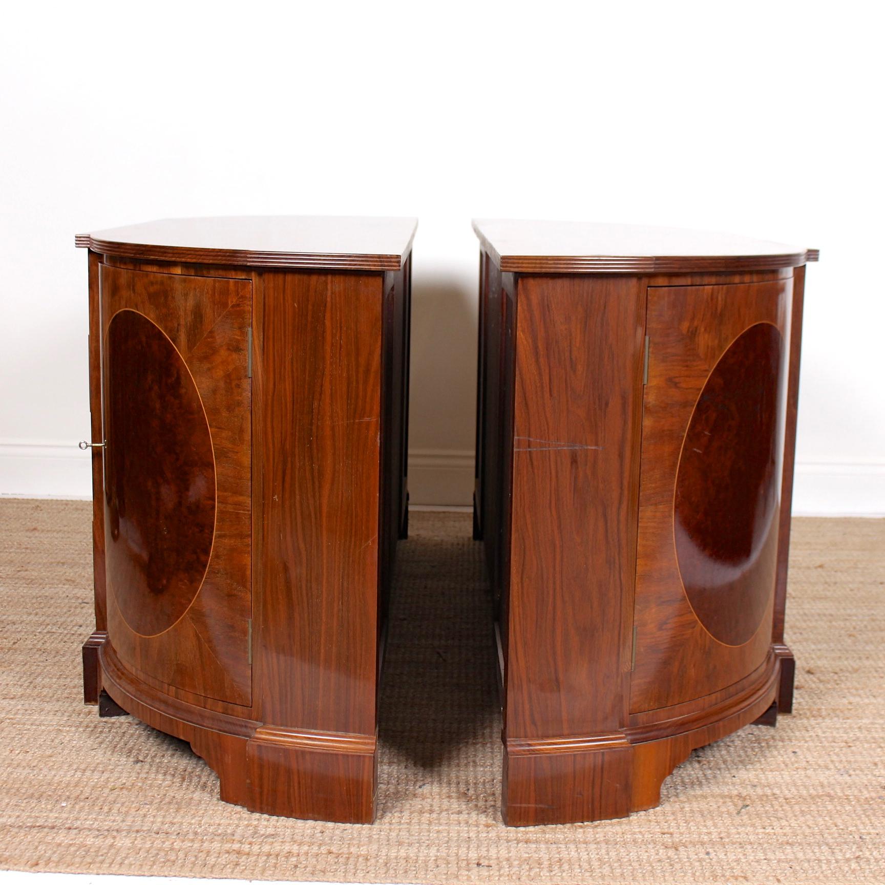 Pair of Bowfront Burl Walnut Sideboards Cabinets For Sale 3