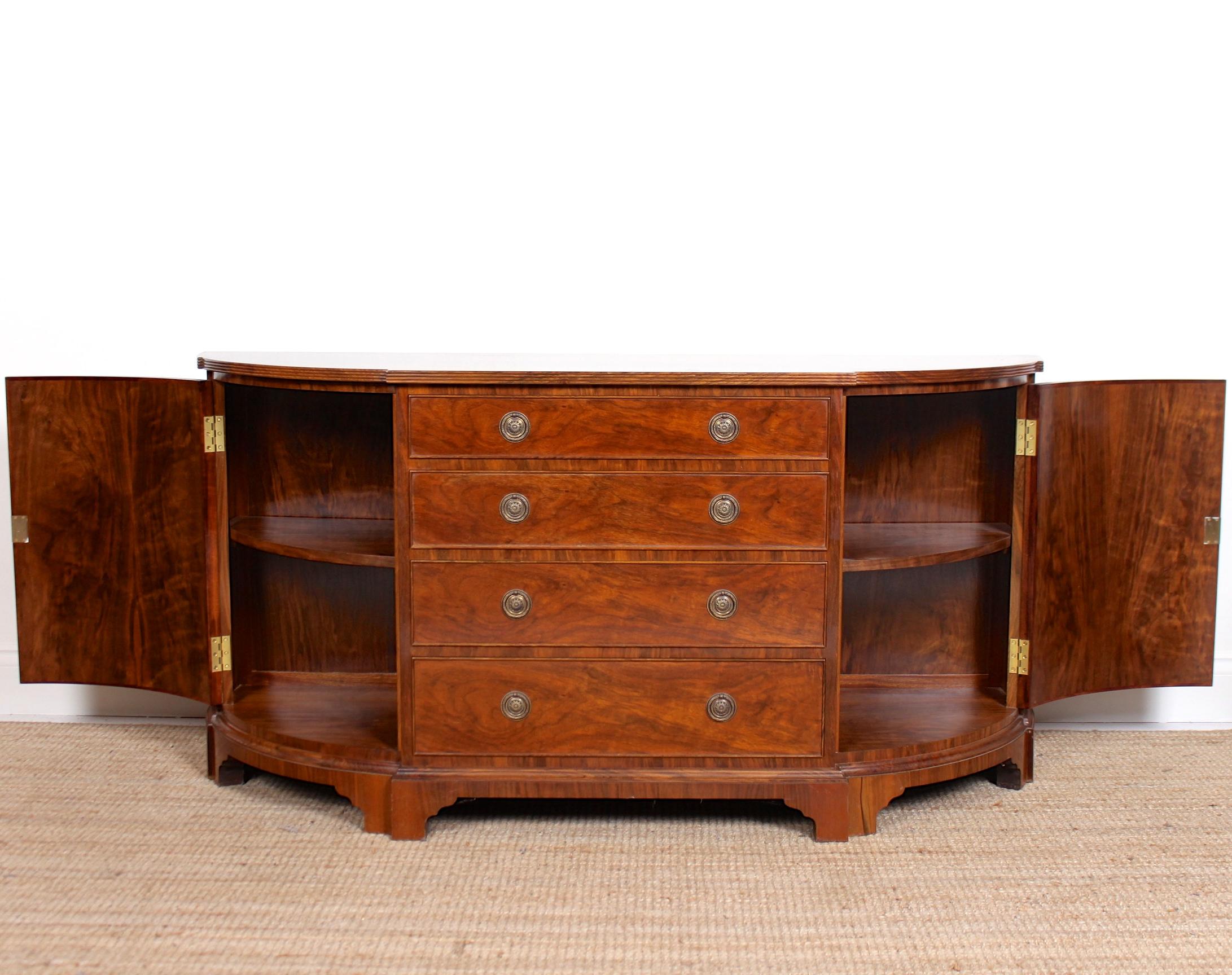 George IV Pair of Bowfront Burl Walnut Sideboards Cabinets For Sale