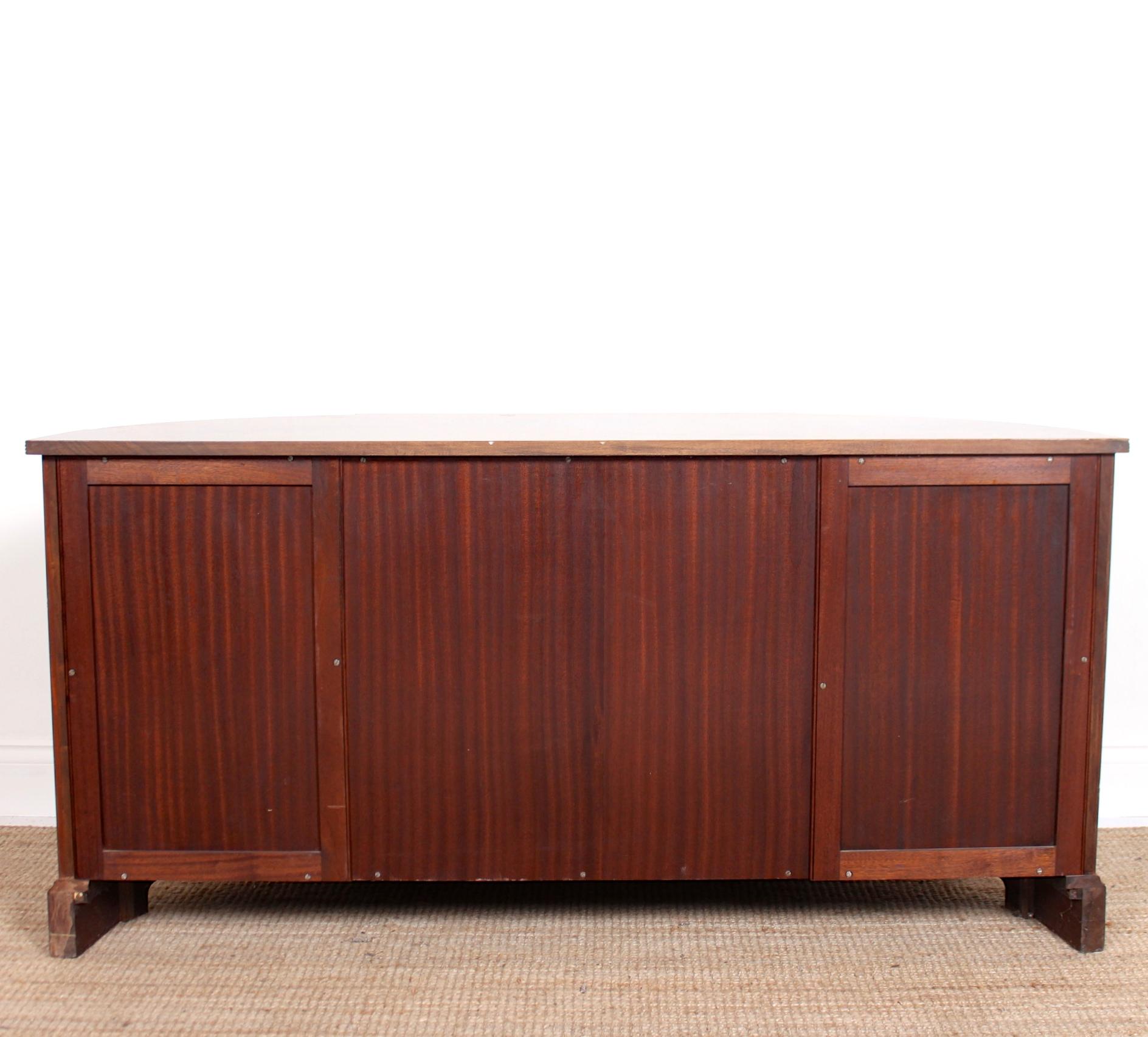 Mahogany Pair of Bowfront Burl Walnut Sideboards Cabinets For Sale