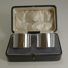 Pair of Boxed Vintage English Sterling Silver Napkin Rings Chester, 1924