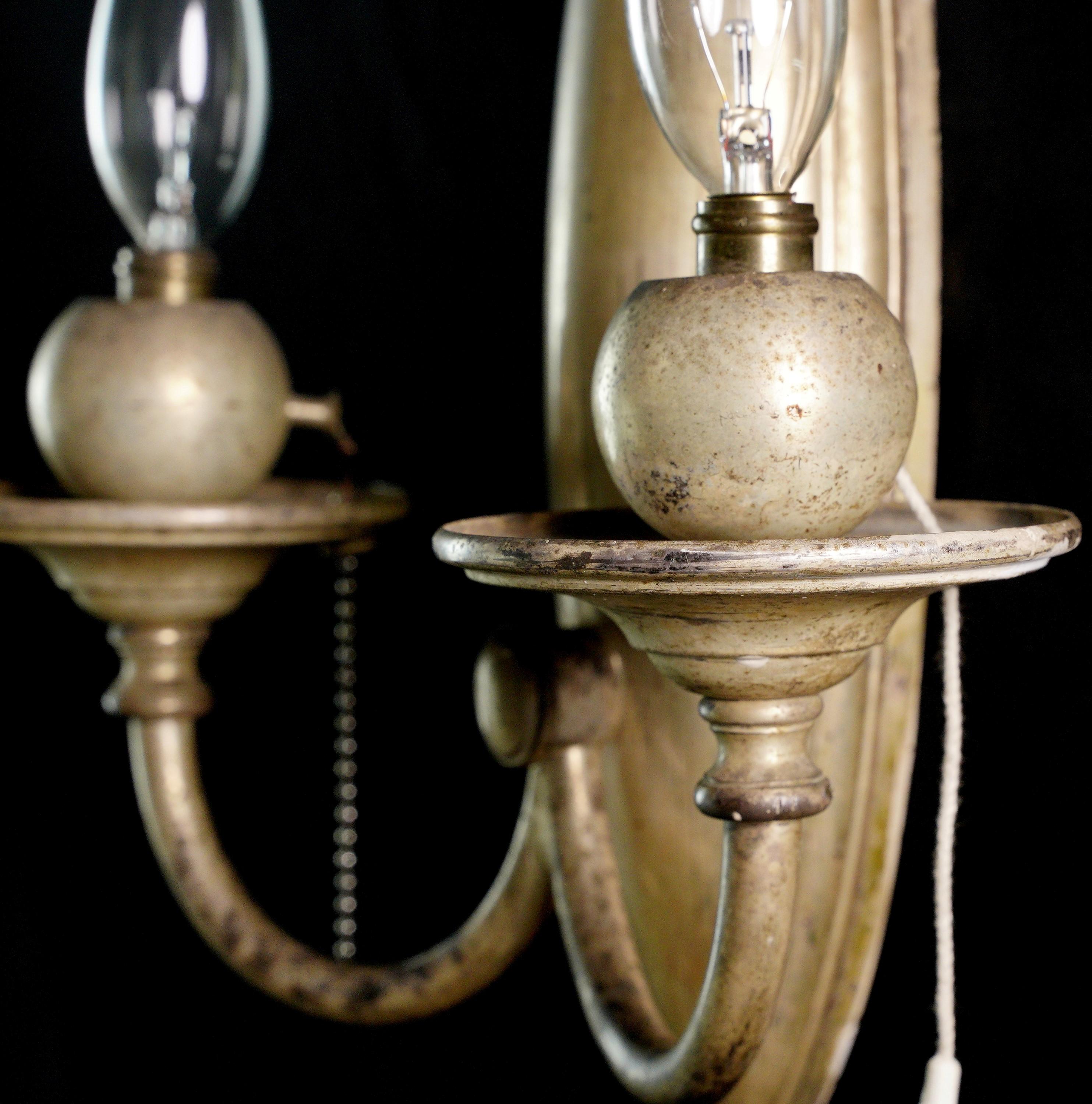 Pair Bradley & Hubbard Silvered Brass 2 Arm Wall Sconces For Sale 3
