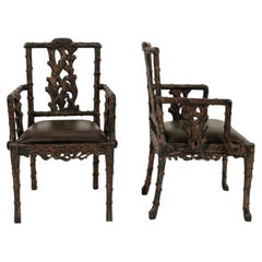 Pair Branch Aesthetic Wood Arm Chairs