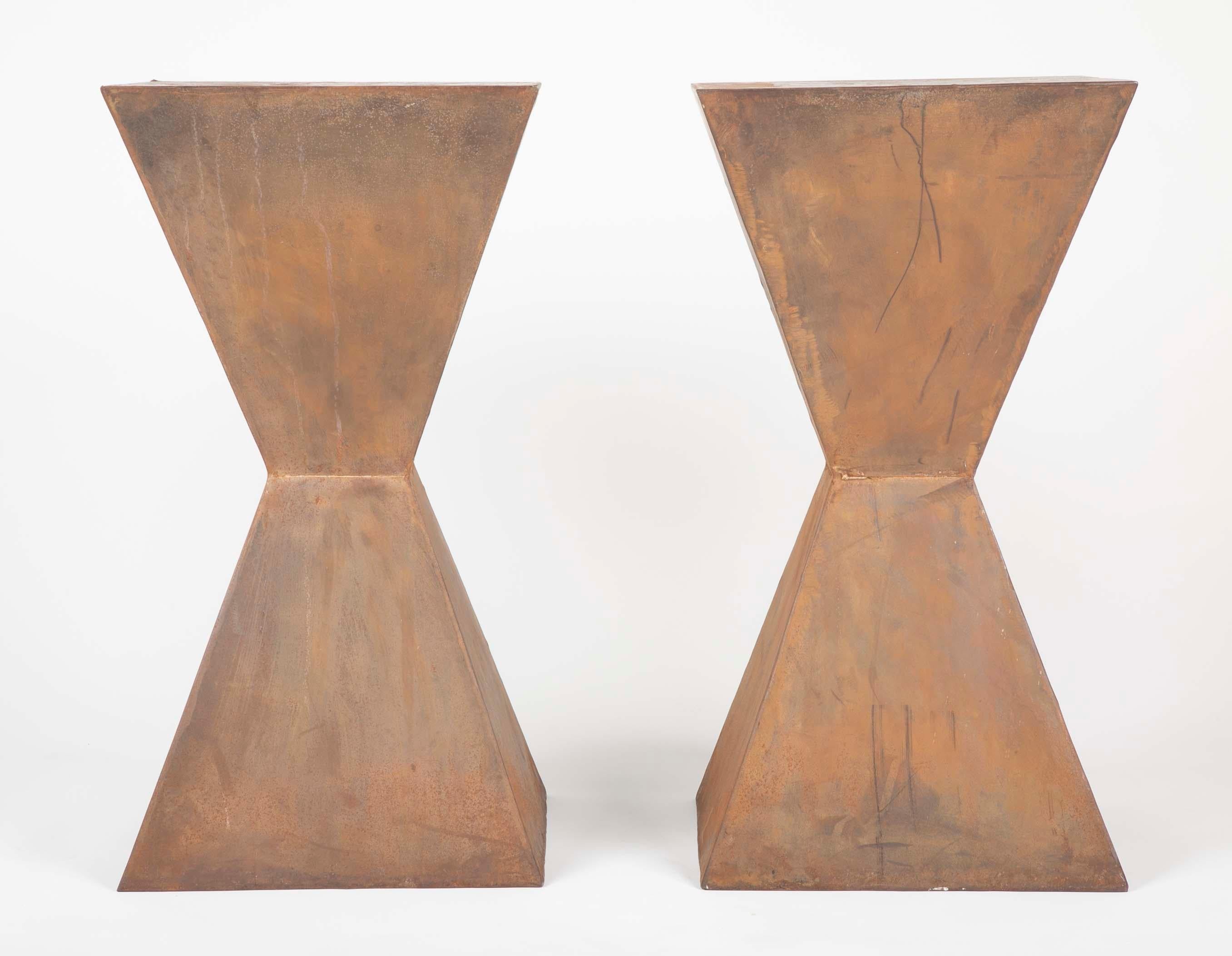 Pair of Brancusi Style Steel Pedestal Side Tables In Good Condition In Stamford, CT