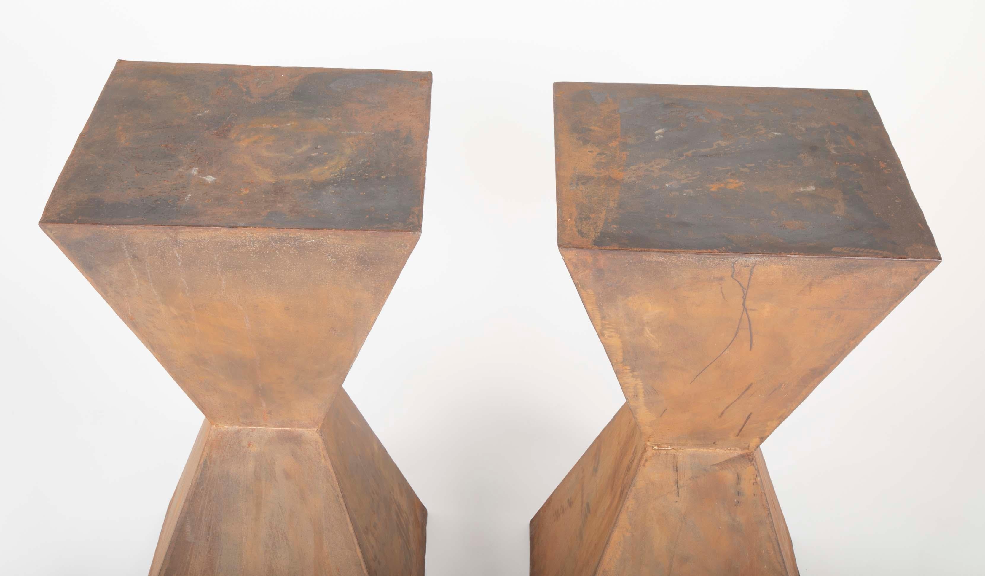 20th Century Pair of Brancusi Style Steel Pedestal Side Tables For Sale