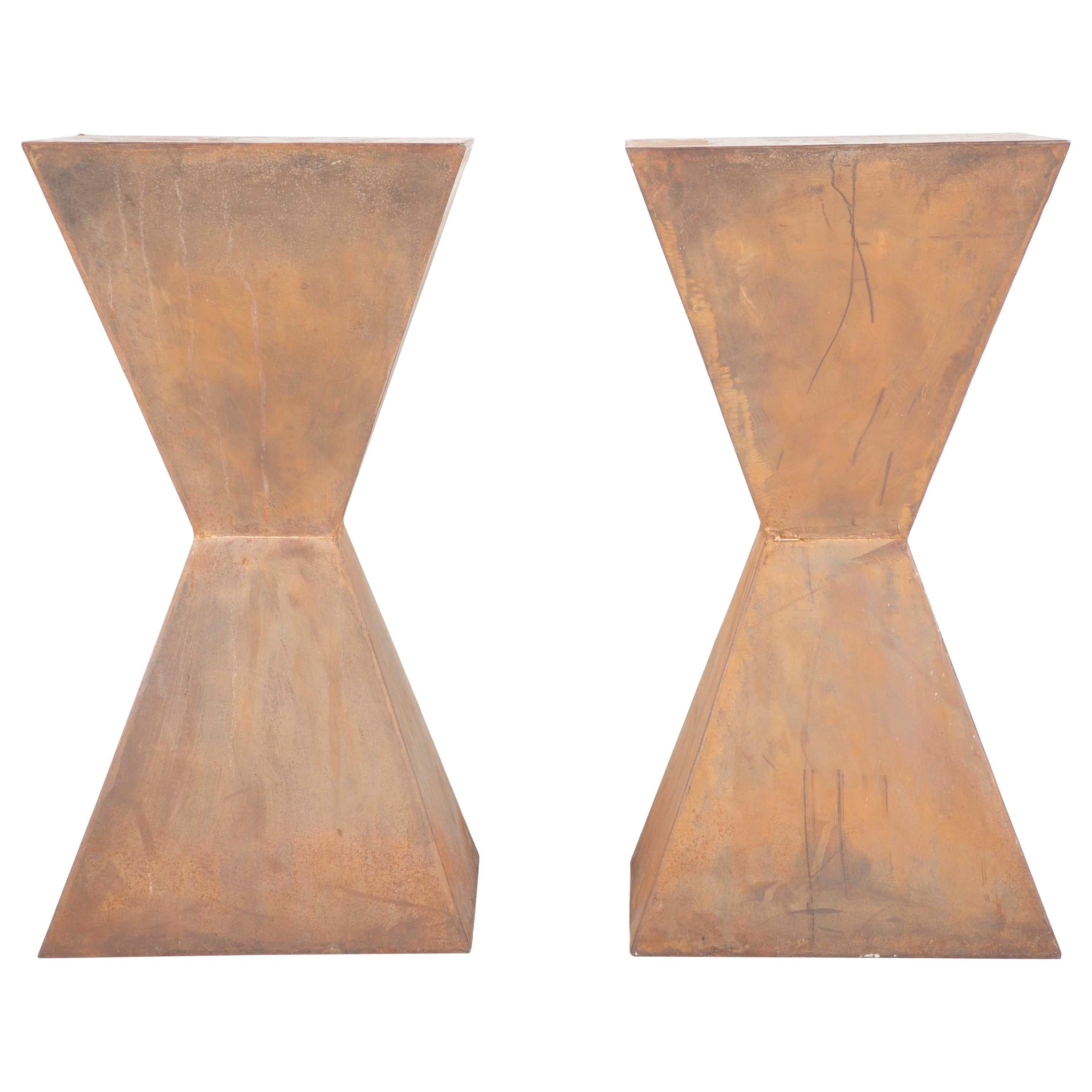 Pair of Brancusi Style Steel Side Tables