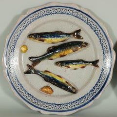 Pair of Brard Palissy Majolica Palissy Fish Plates