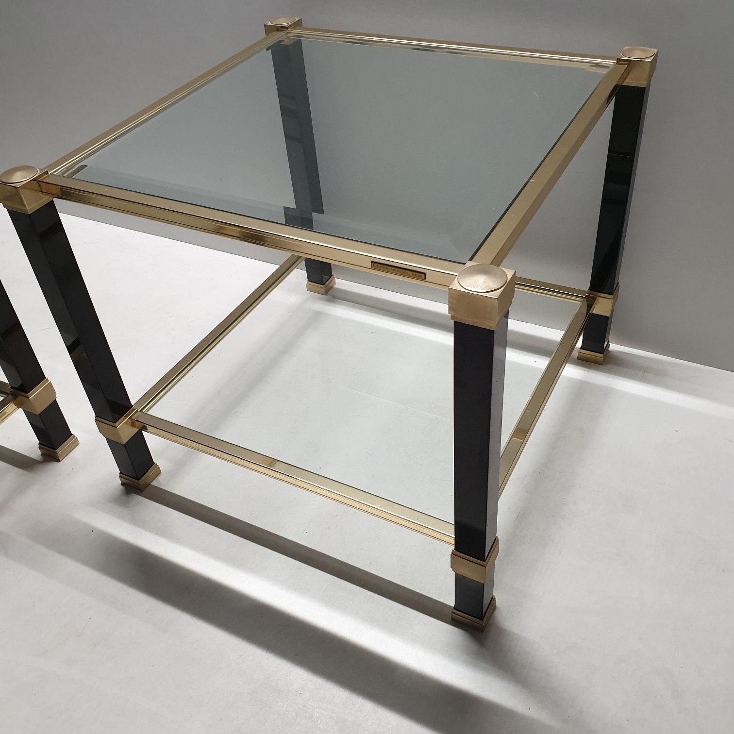 Pair of Brass 2-Tiers Square Site Tables by Pierre Vandel, 1980s, 1 Set of 2 For Sale 4