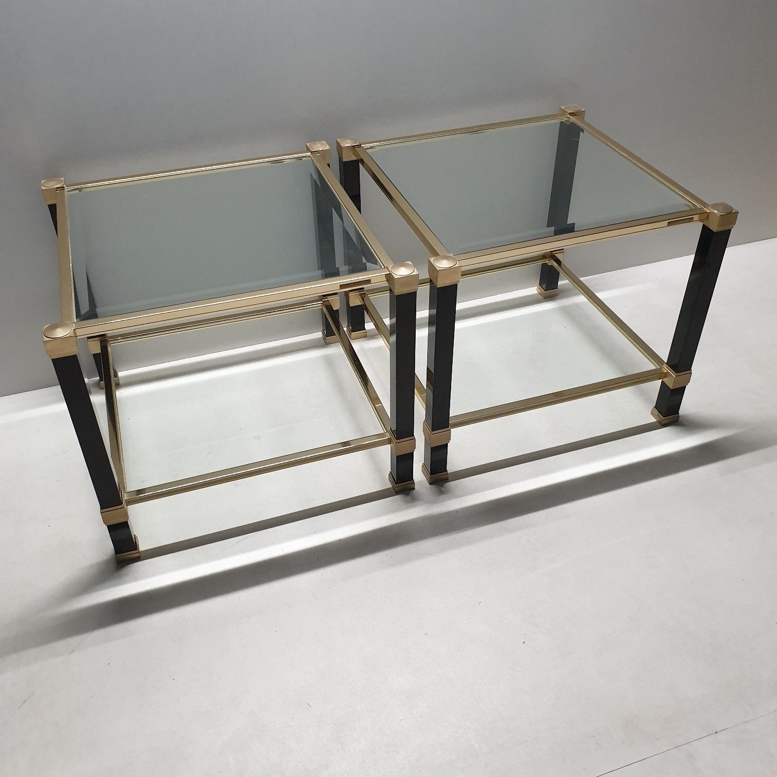 Pair of Brass 2-Tiers Square Site Tables by Pierre Vandel, 1980s, 1 Set of 2 For Sale 5