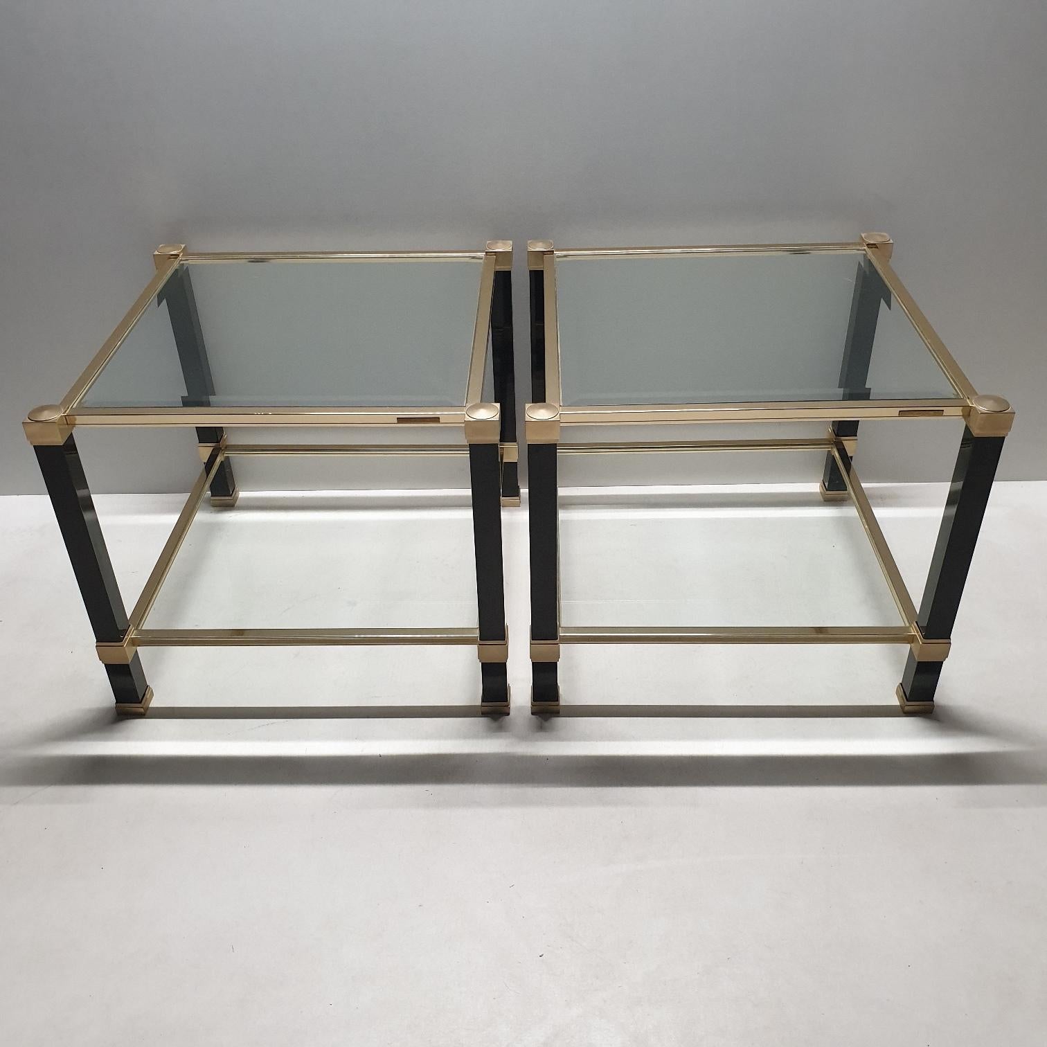 Pair of brass 2-tiers square site tables by Pierre Vandel, 1980s
with a two color brass.