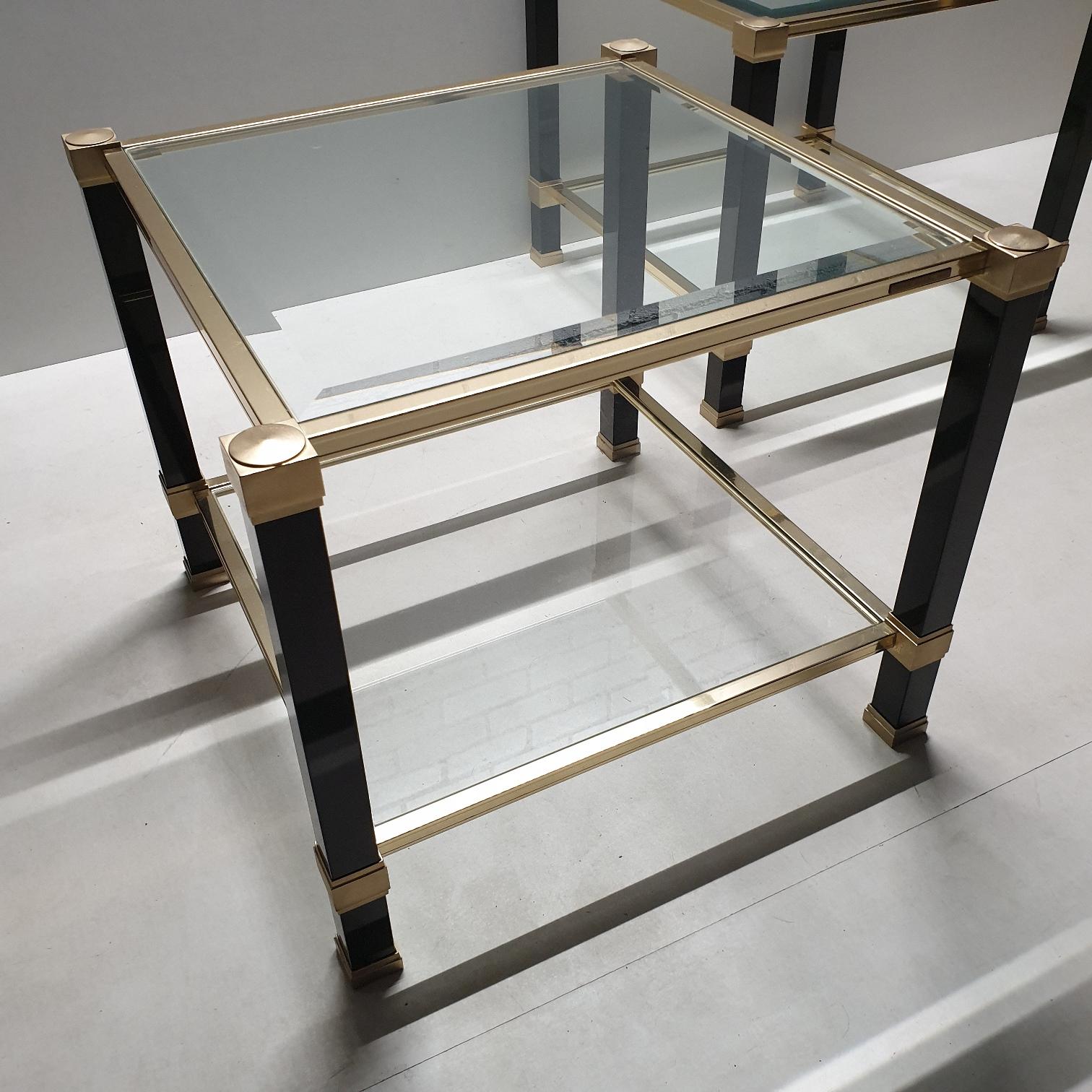 French Pair of Brass 2-Tiers Square Site Tables by Pierre Vandel, 1980s, 1 Set of 2 For Sale