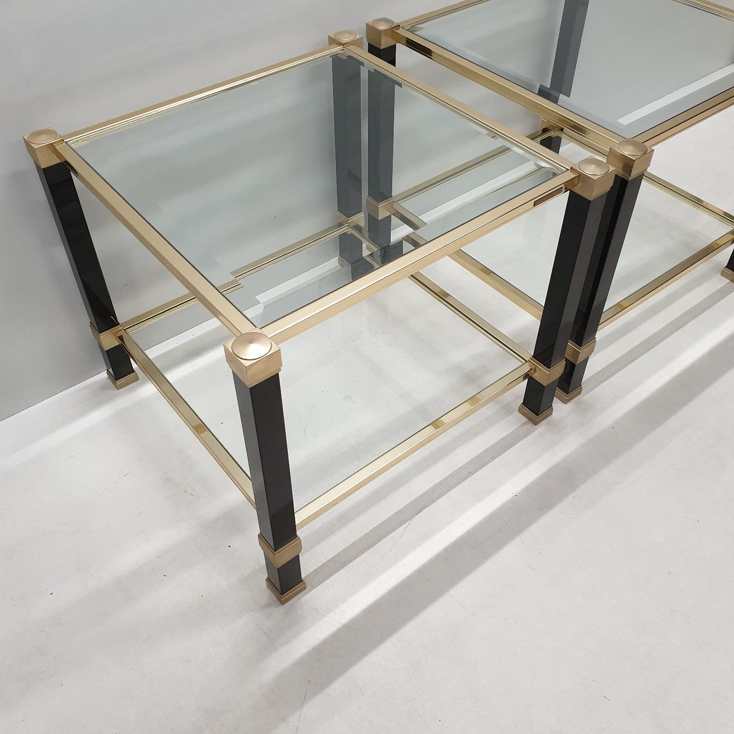 20th Century Pair of Brass 2-Tiers Square Site Tables by Pierre Vandel, 1980s, 1 Set of 2 For Sale