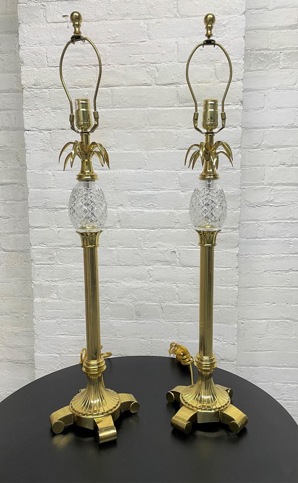 Pair of Brass and Crystal Pineapple Lamps.
Measures: 35H. Base: 8x8.