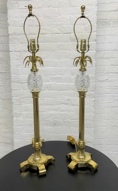 Pair Brass and Crystal Pineapple Lamps