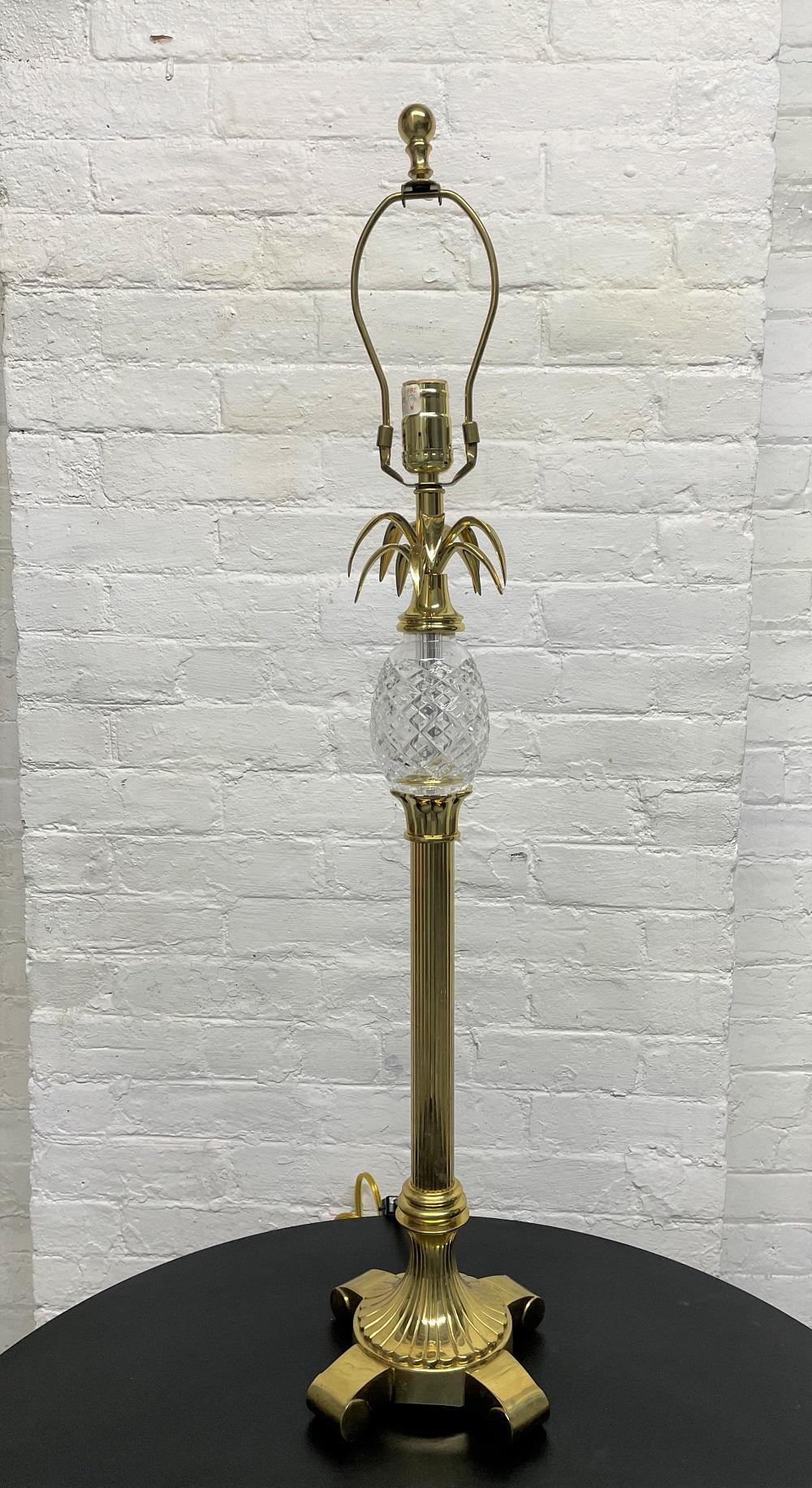 Hollywood Regency Pair Brass and Crystal Pineapple Lamps  For Sale
