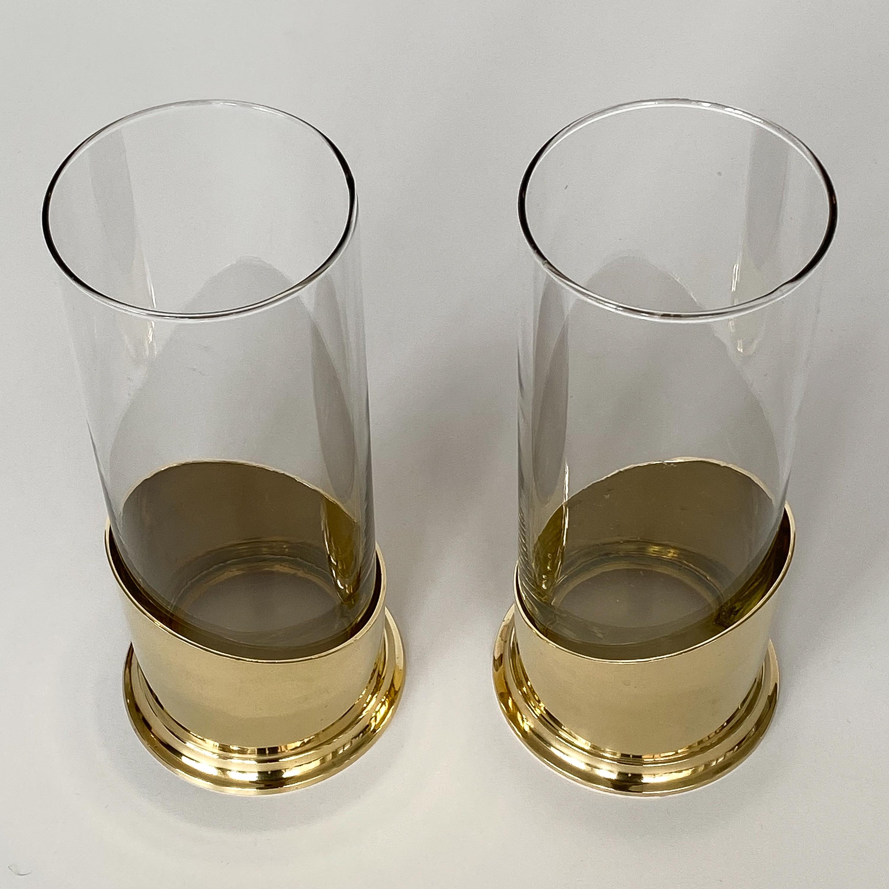 Pair of Brass and Glass Hurricane Candleholders / Vases 2