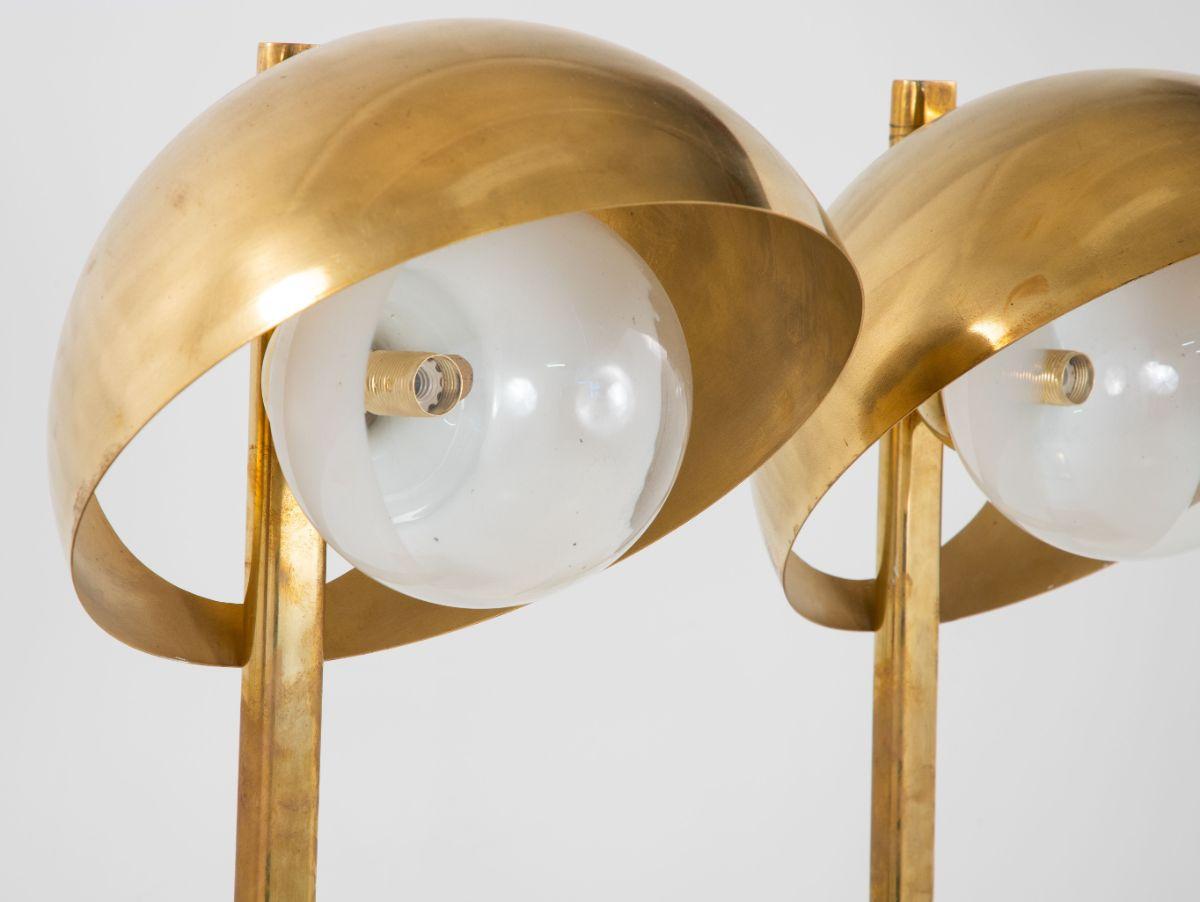 Modern Pair Brass and Glass Lamps For Sale