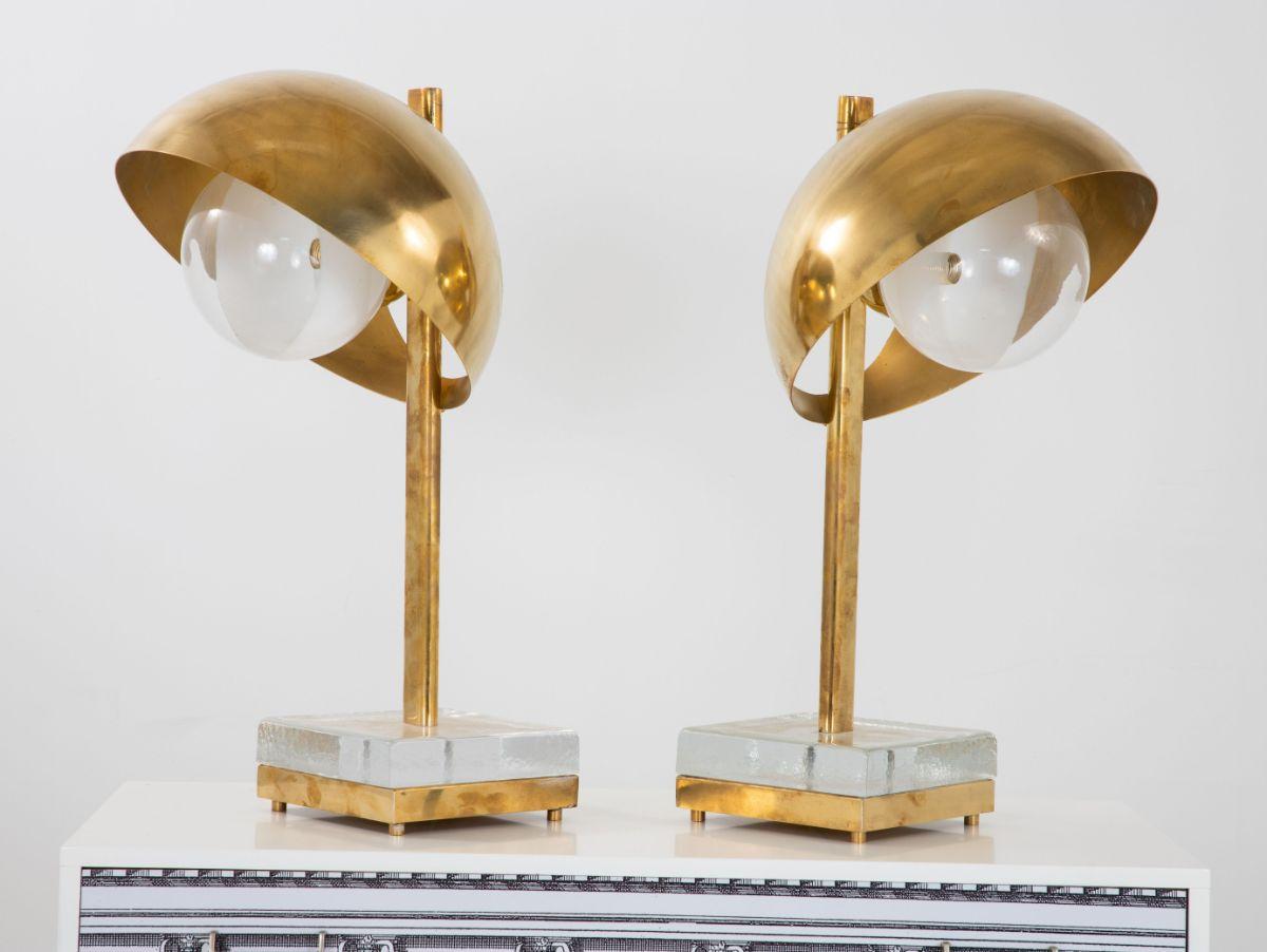 Pair Brass and Glass Lamps For Sale 2