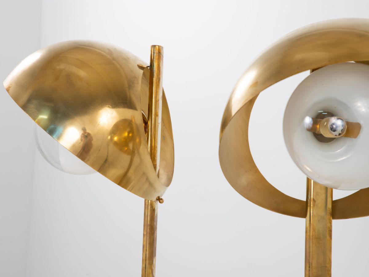 Pair Brass and Glass Lamps For Sale 3