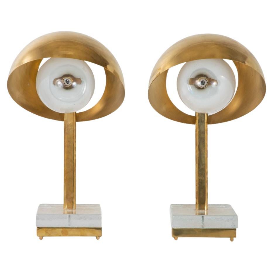 Pair Brass and Glass Lamps For Sale