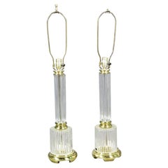 Pair Brass and Glass Neoclassical Table Lamps