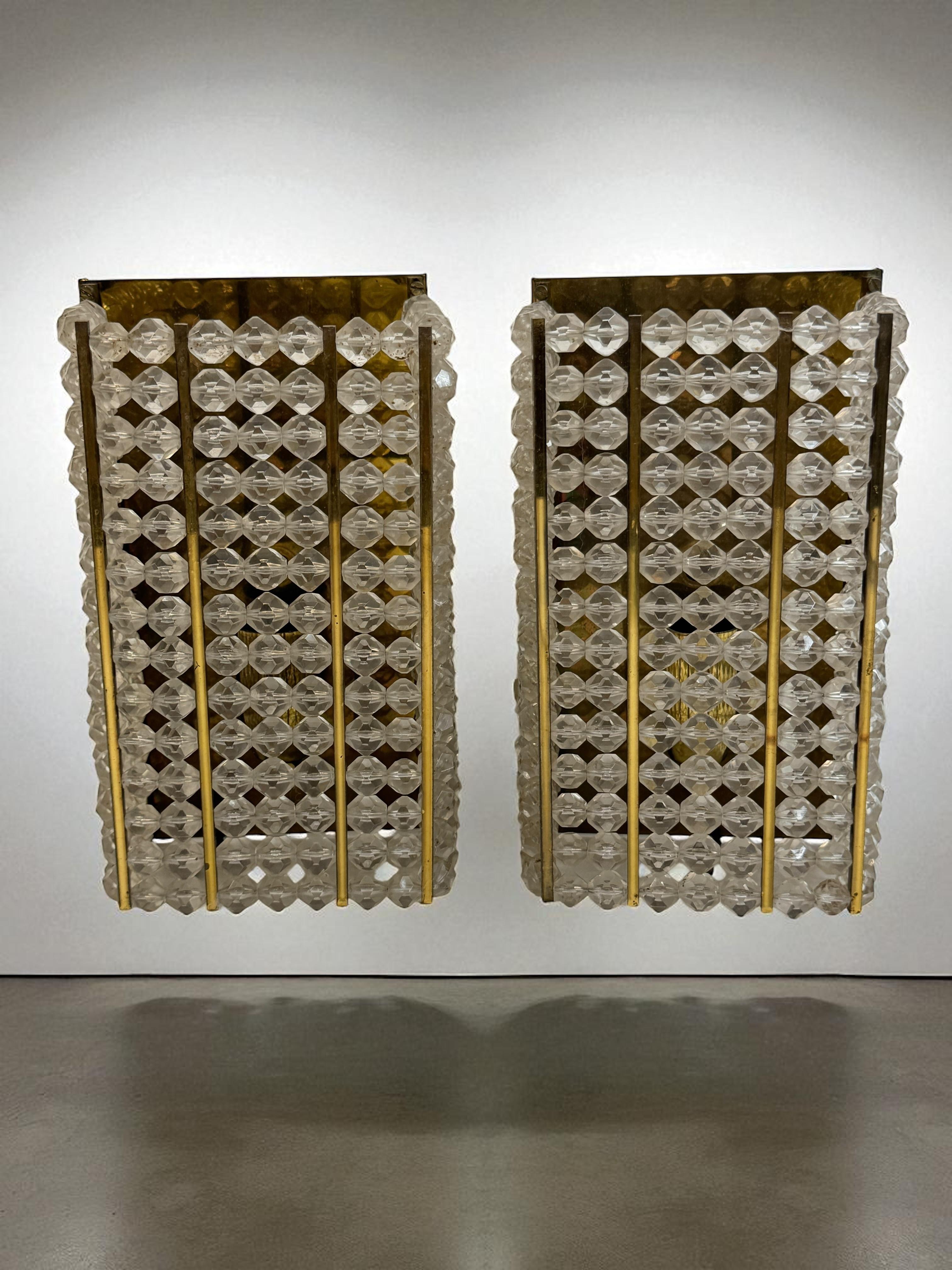 Pair Brass and Lucite Glass Wall Light Sconces by Emil Stejnar, Austria, 1950s For Sale 4