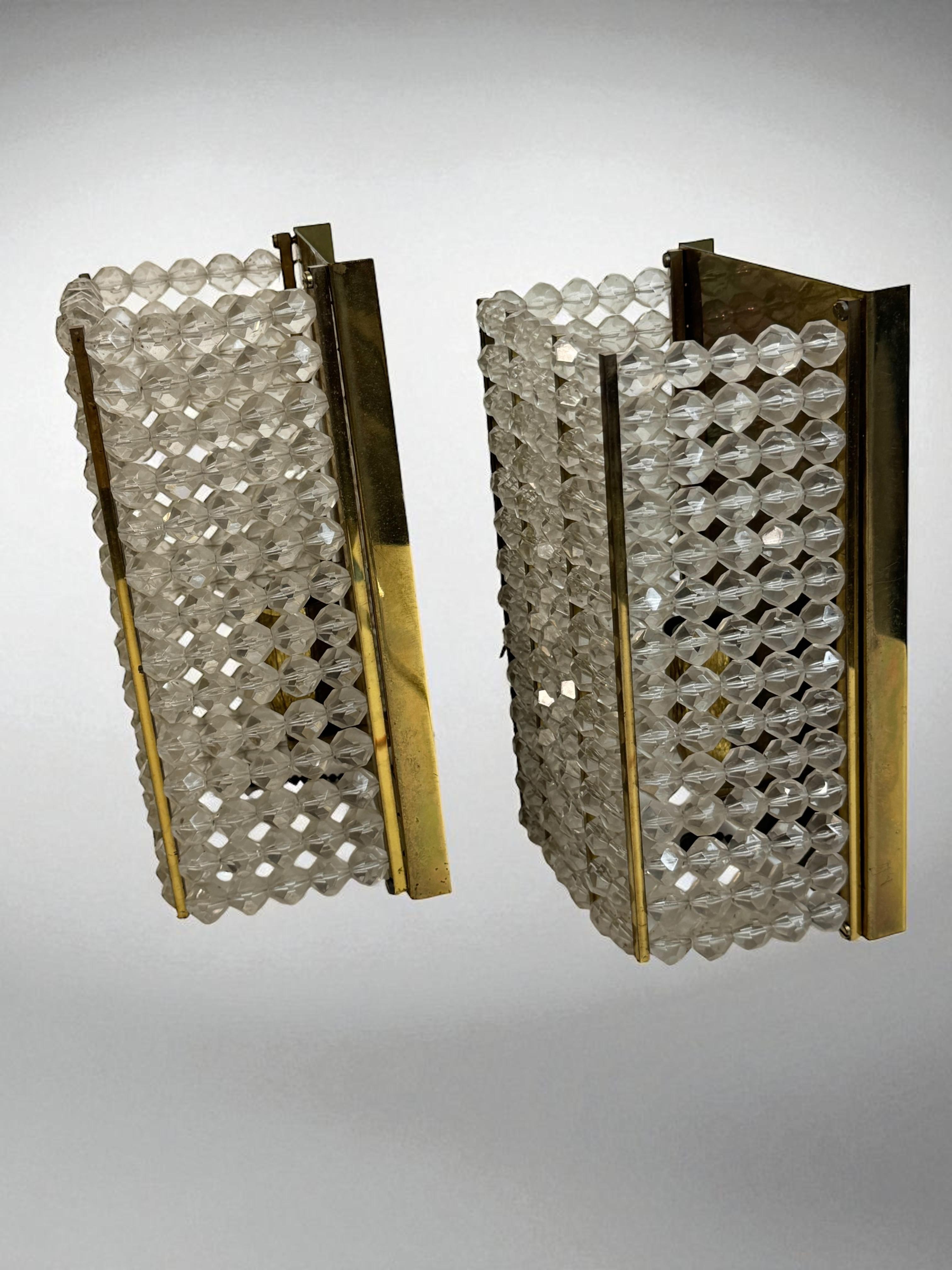 Pair Brass and Lucite Glass Wall Light Sconces by Emil Stejnar, Austria, 1950s For Sale 6