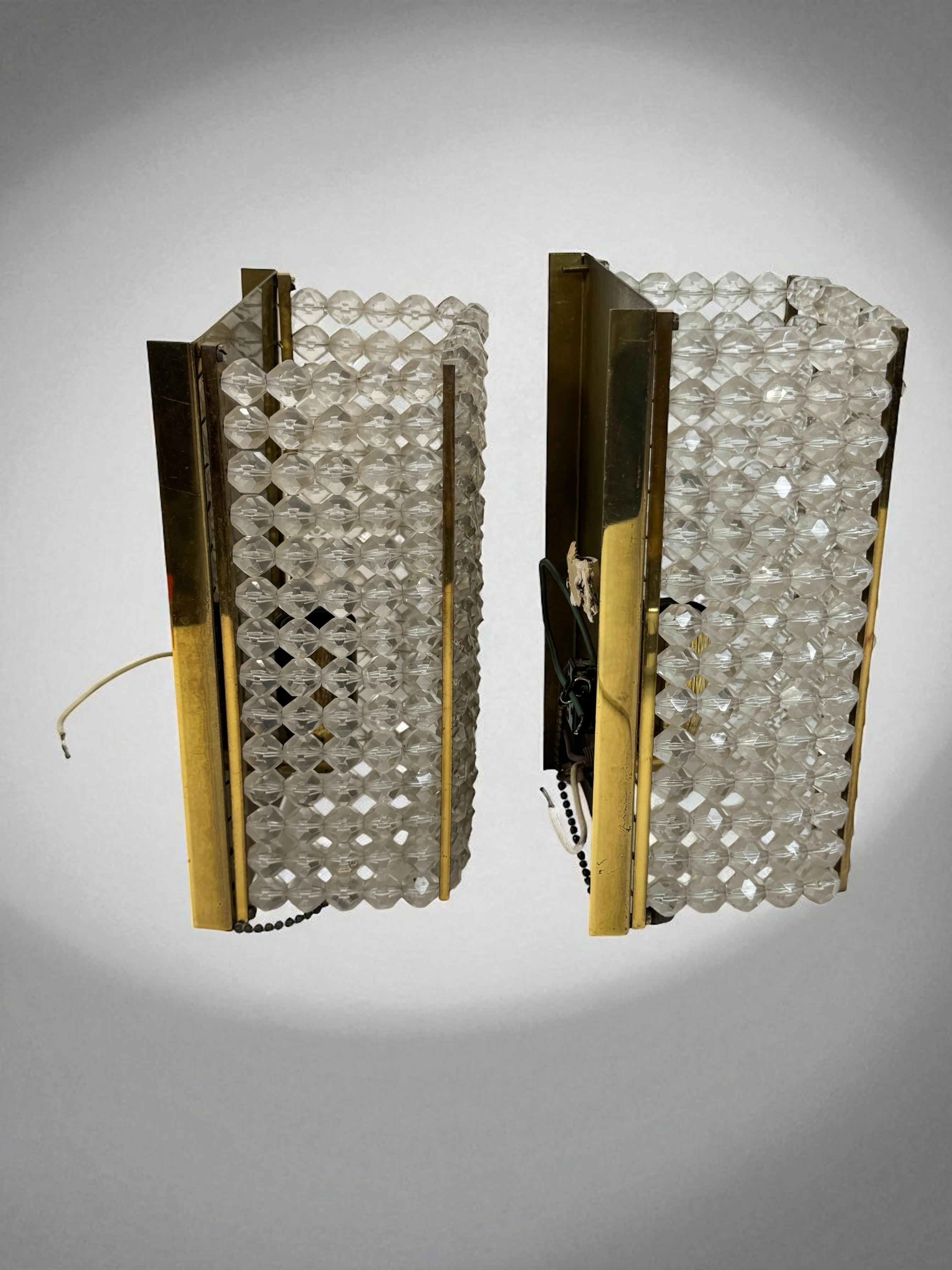 Pair Brass and Lucite Glass Wall Light Sconces by Emil Stejnar, Austria, 1950s For Sale 8