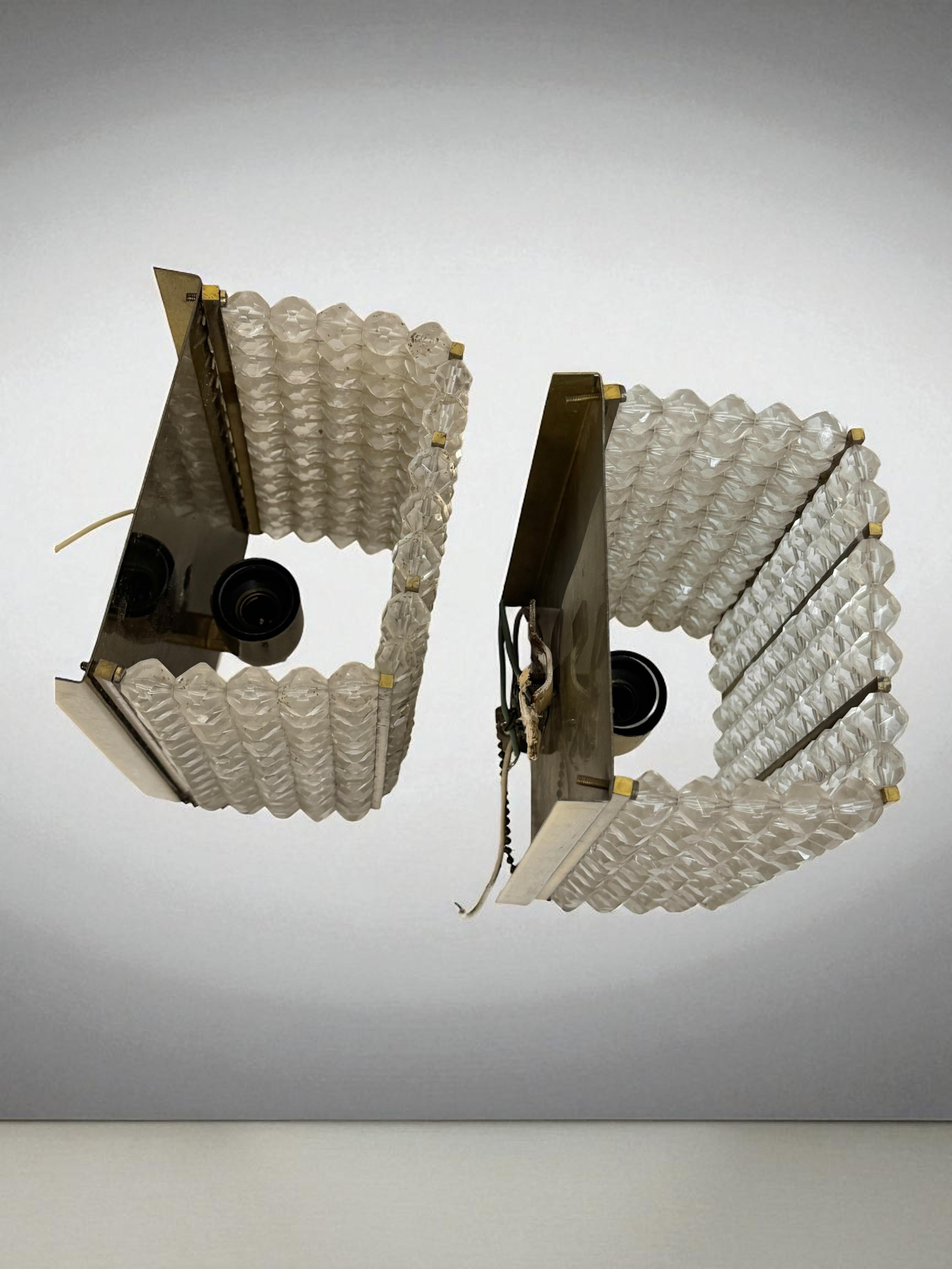 Pair Brass and Lucite Glass Wall Light Sconces by Emil Stejnar, Austria, 1950s For Sale 9