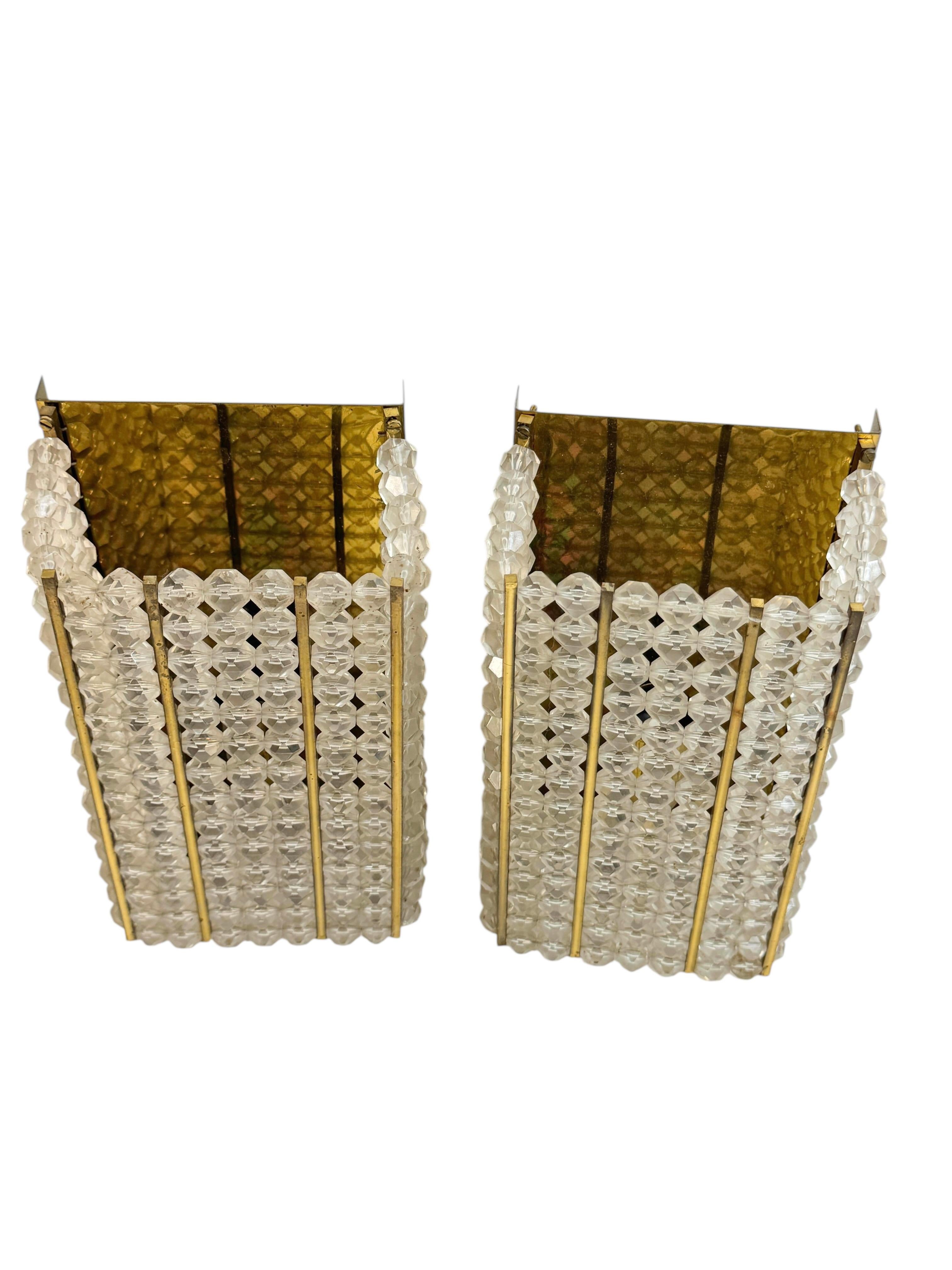 Mid-Century Modern Pair Brass and Lucite Glass Wall Light Sconces by Emil Stejnar, Austria, 1950s For Sale