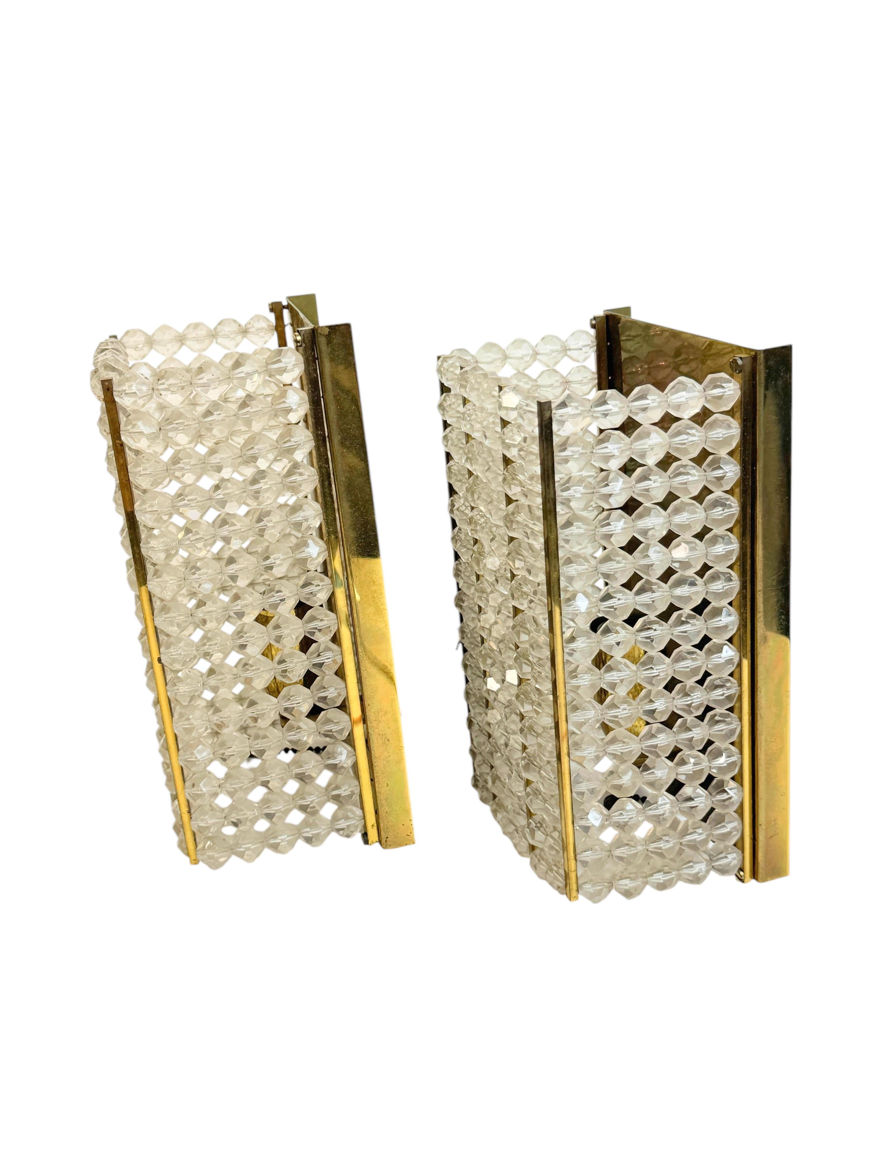 Austrian Pair Brass and Lucite Glass Wall Light Sconces by Emil Stejnar, Austria, 1950s For Sale