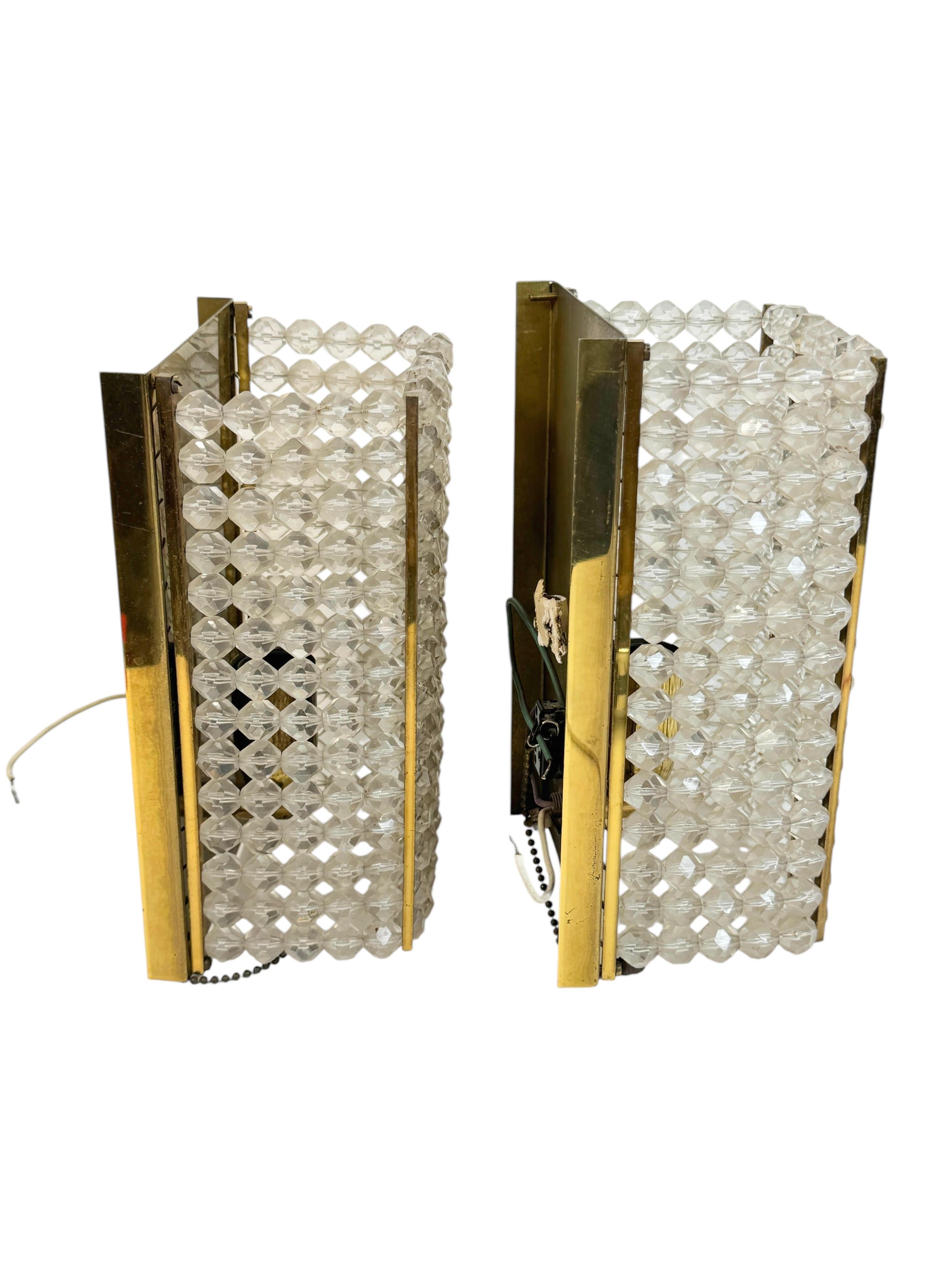 Mid-20th Century Pair Brass and Lucite Glass Wall Light Sconces by Emil Stejnar, Austria, 1950s For Sale