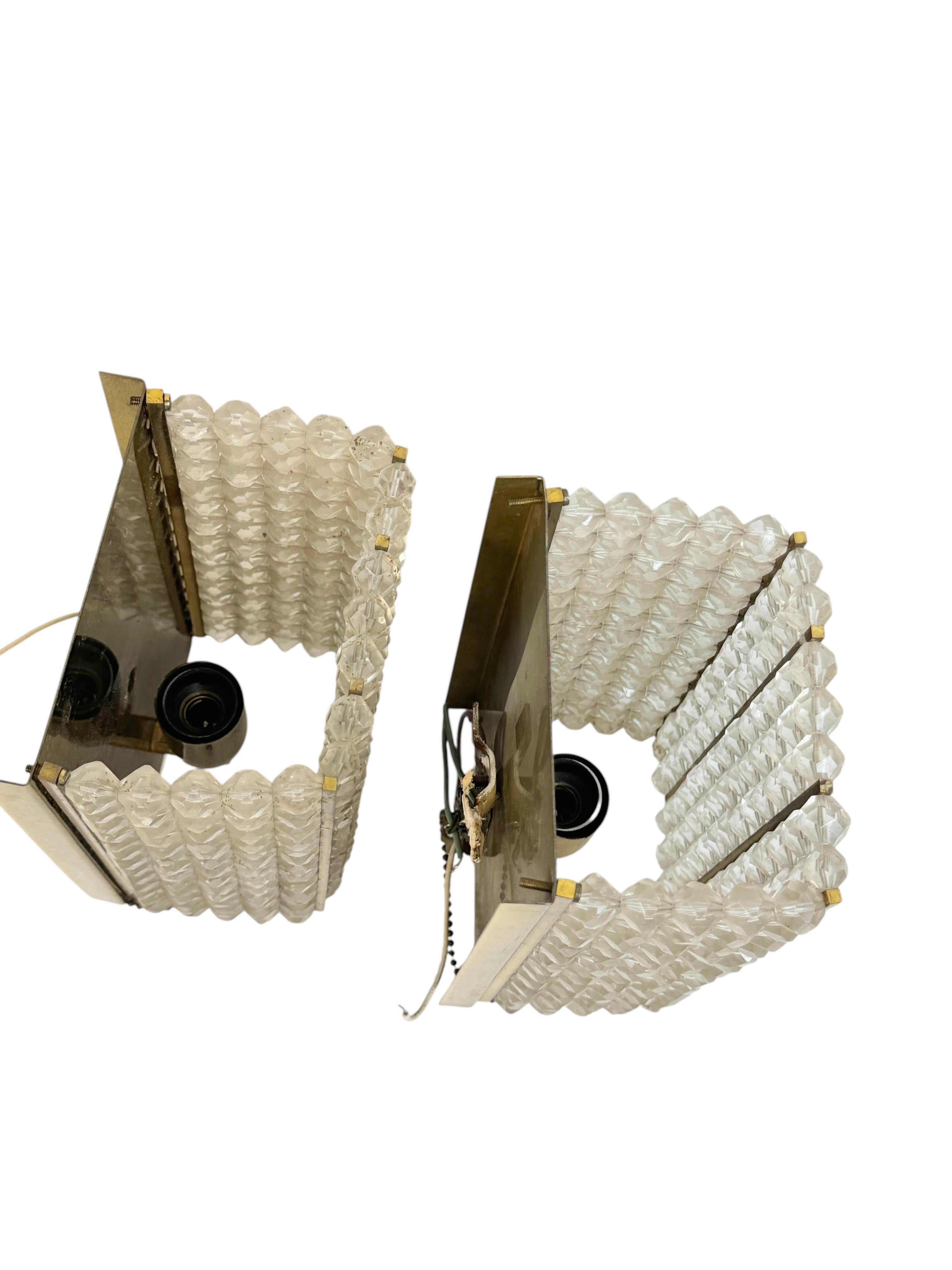 Metal Pair Brass and Lucite Glass Wall Light Sconces by Emil Stejnar, Austria, 1950s For Sale